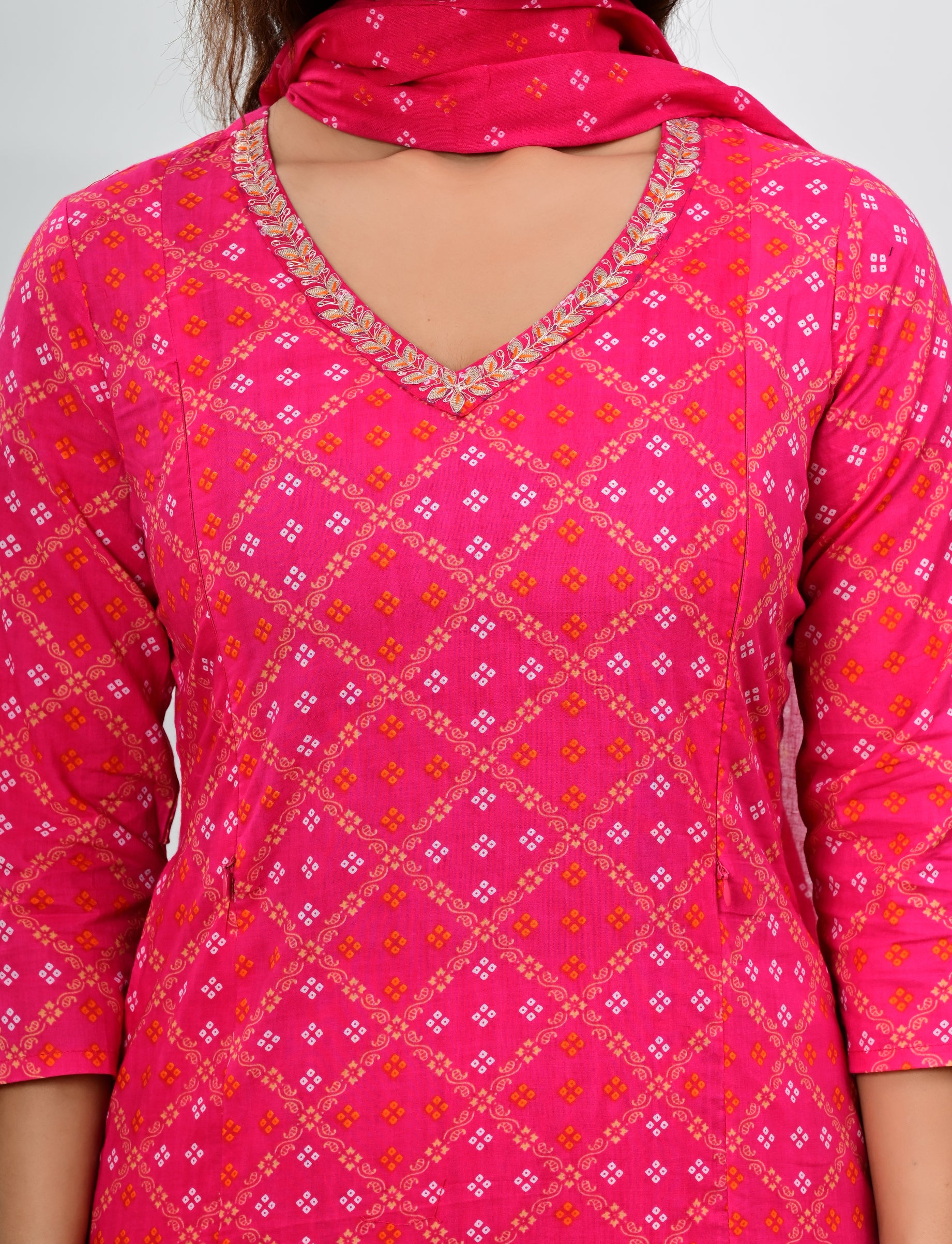 Pure Cotton Fuchsia Colored Feeding Kurta Pant and Dupatta Set