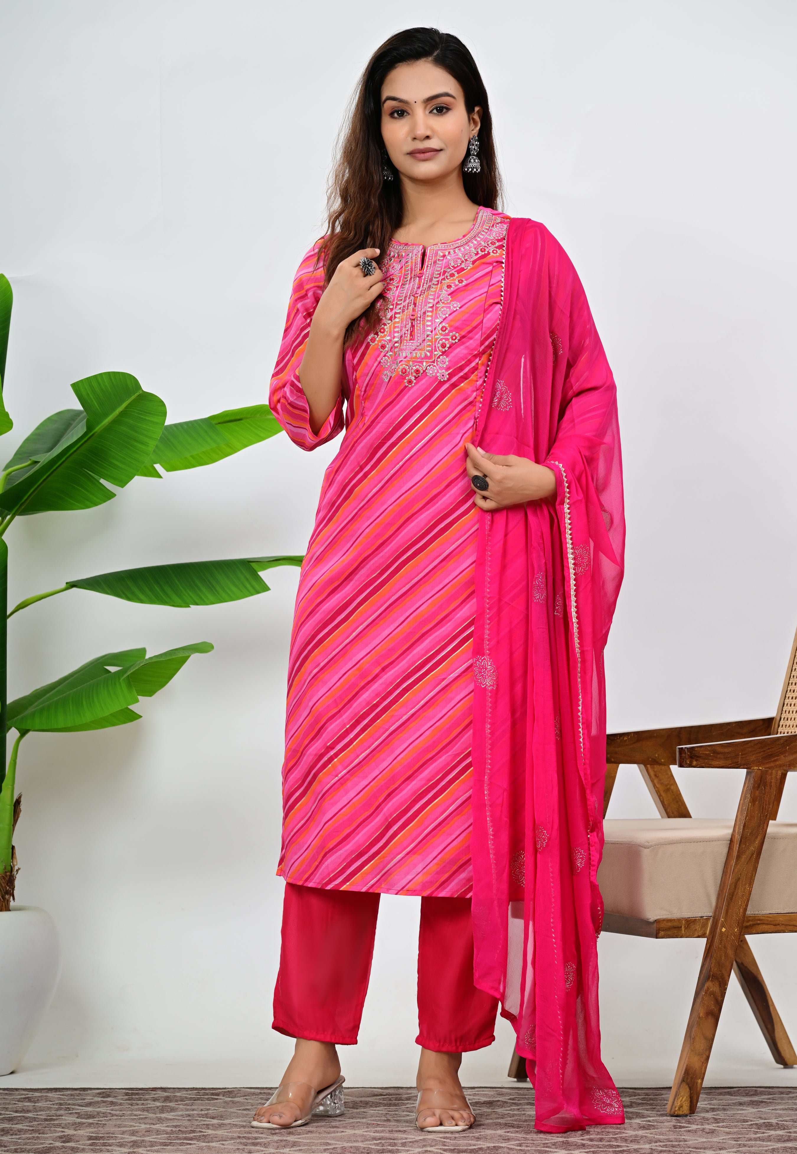 Fuchsia Cotton Embroidered Feeding Kurta Pant and Chiffon Dupatta with Attached Lining