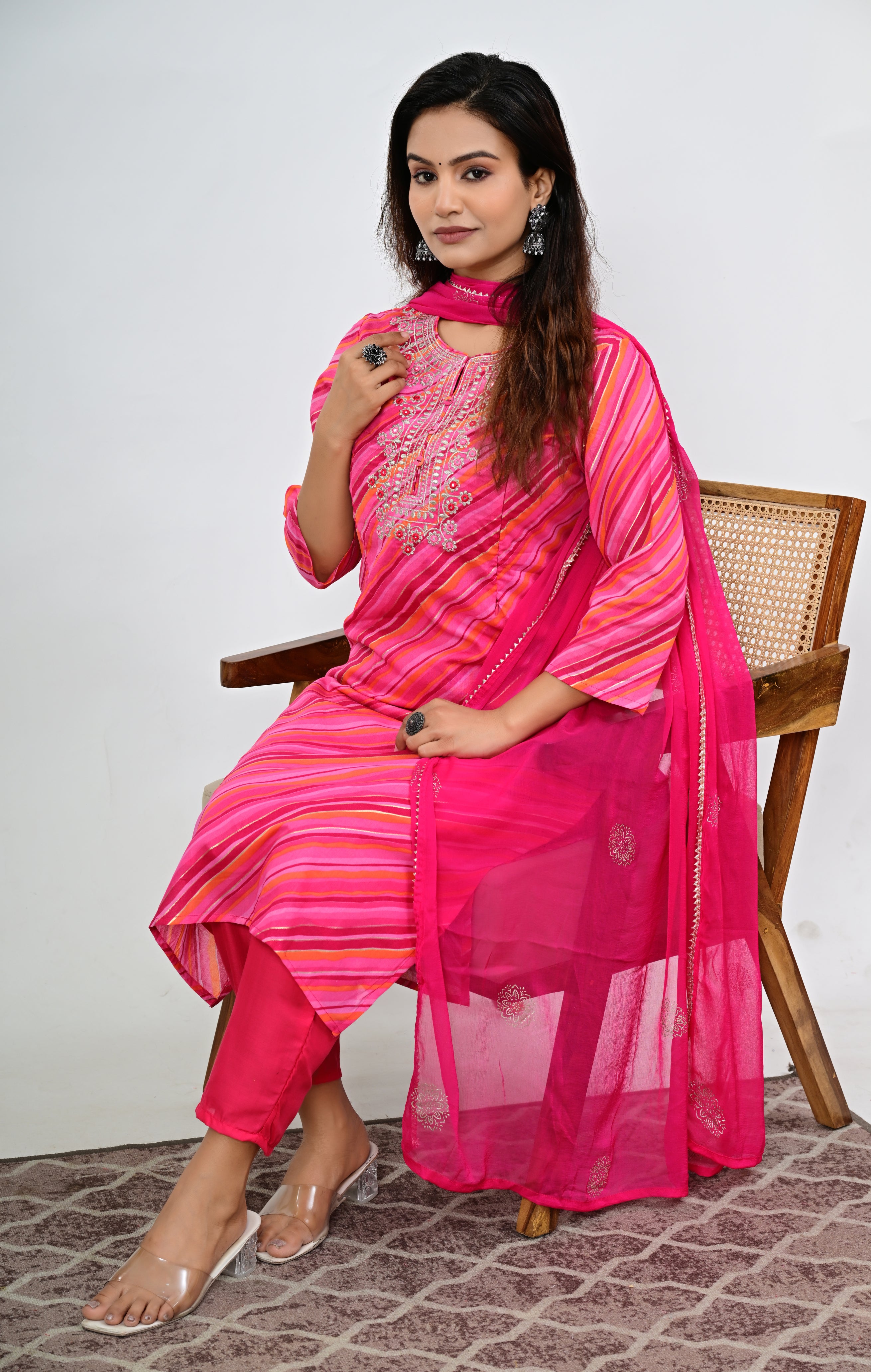 Fuchsia Cotton Embroidered Feeding Kurta Pant and Chiffon Dupatta with Attached Lining