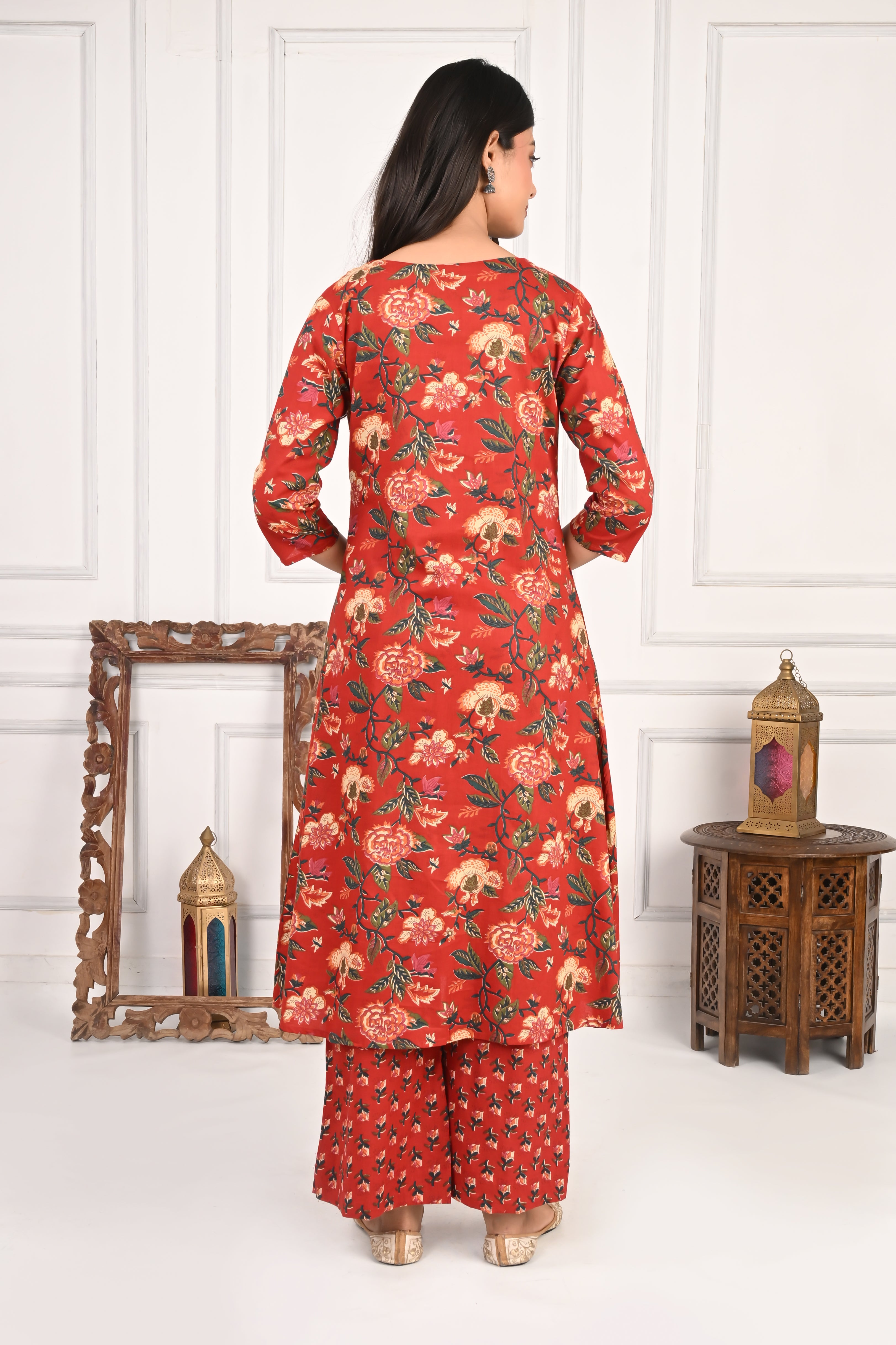 Mumzhug Pure Cotton Maroon Floral Print Feeding Cord Set with Both Side Feeding Zipper