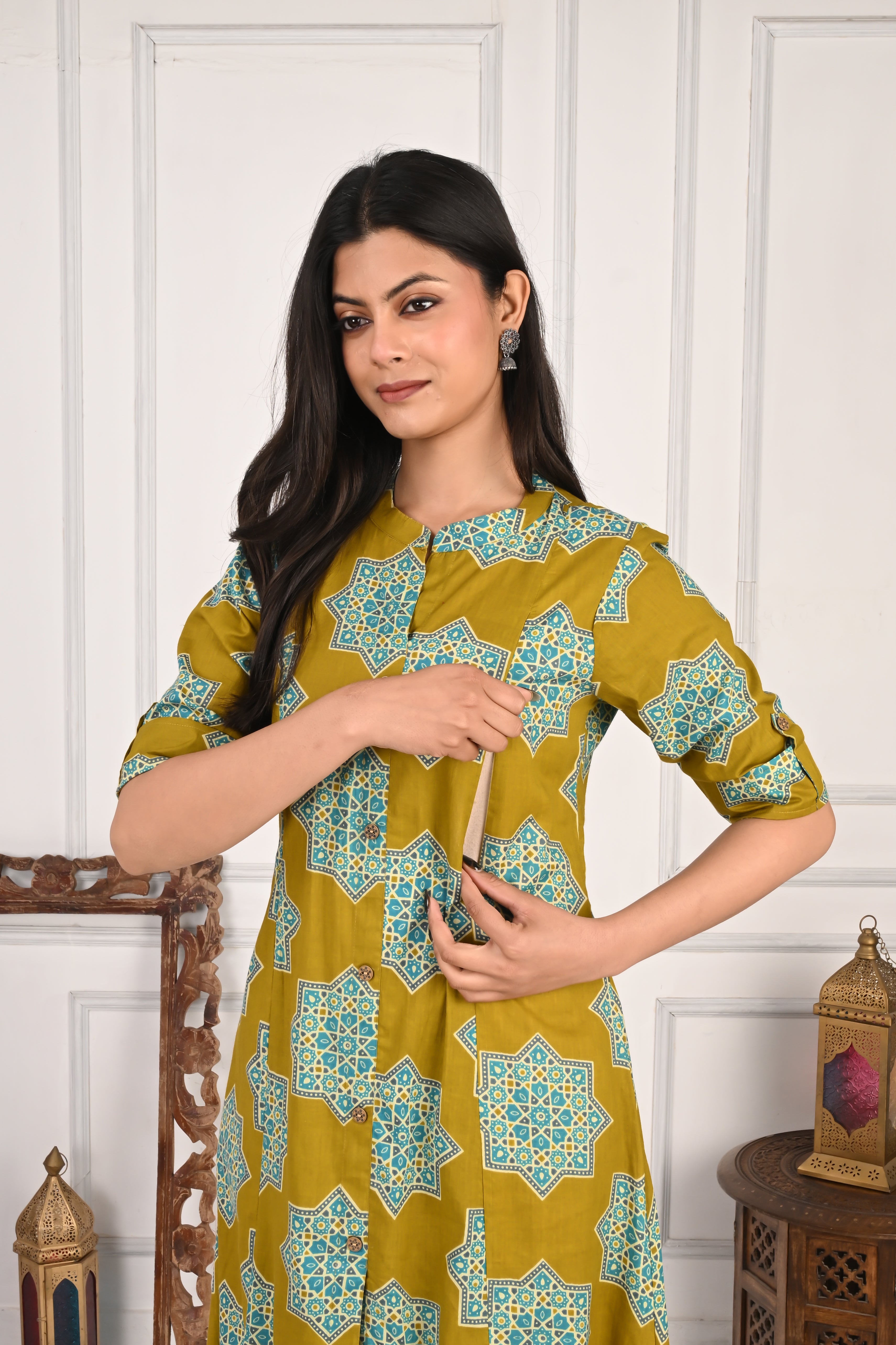 Mumzhug Dark Lime Colored Pure Cotton Feeding and Maternity Cord Sets