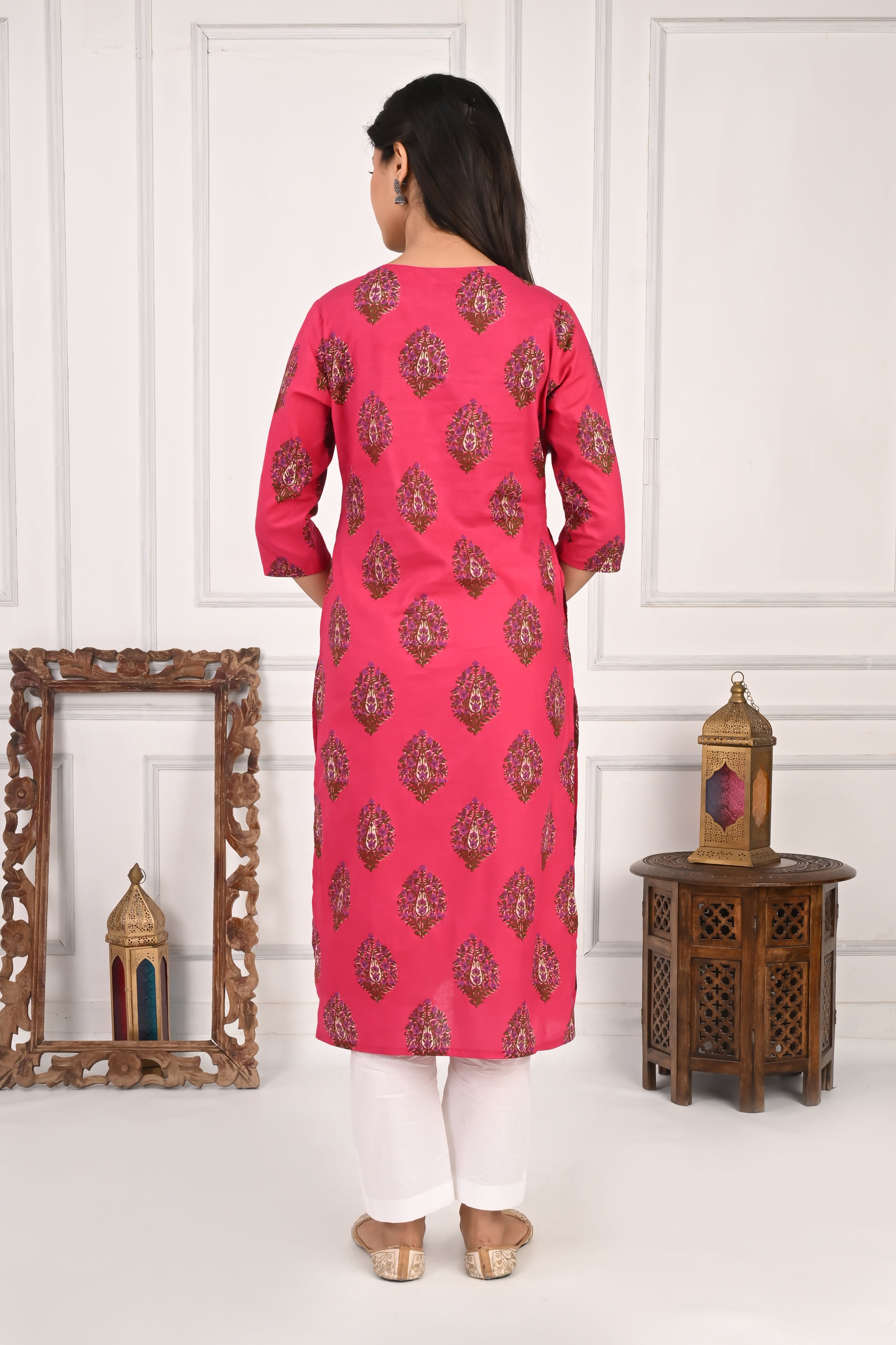 Mumzhug Fuchsia Pure Cotton Jaipuri Print Feeding Kurta