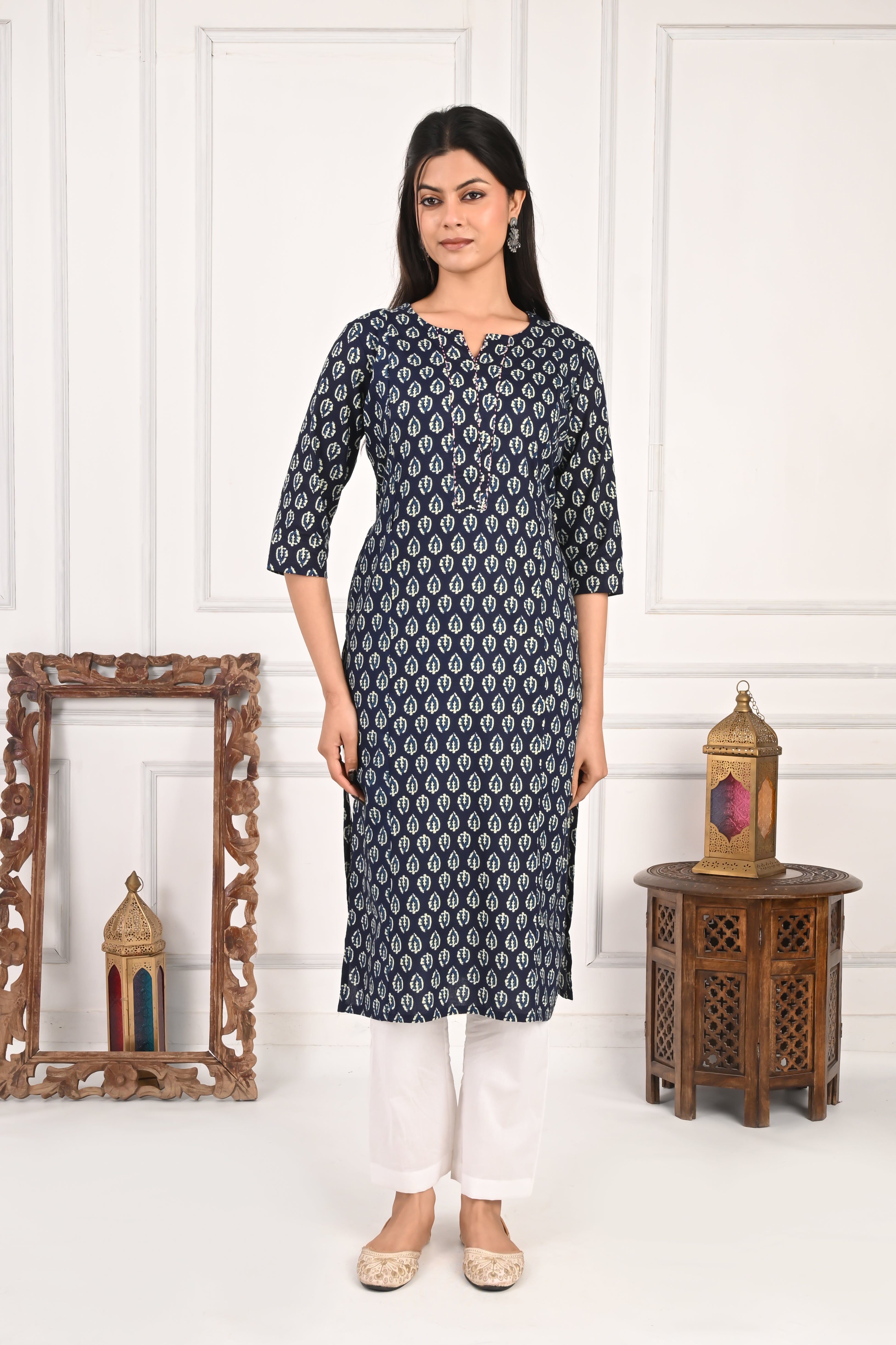 Mumzhug Blue Booti Pure Cotton Jaipuri Print Feeding Kurta