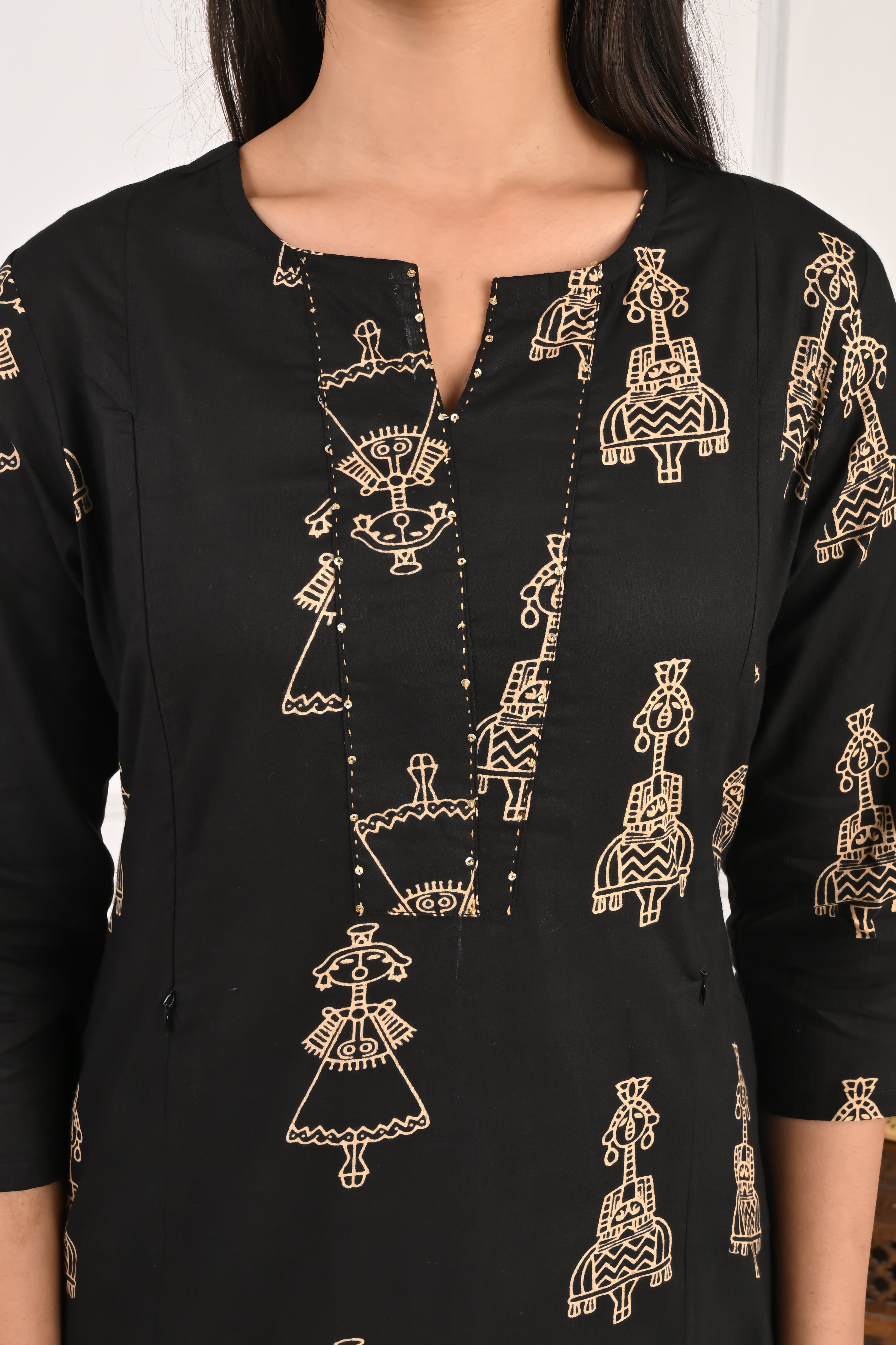 Mumzhug Pure Cotton Black Print Feeding Kurta