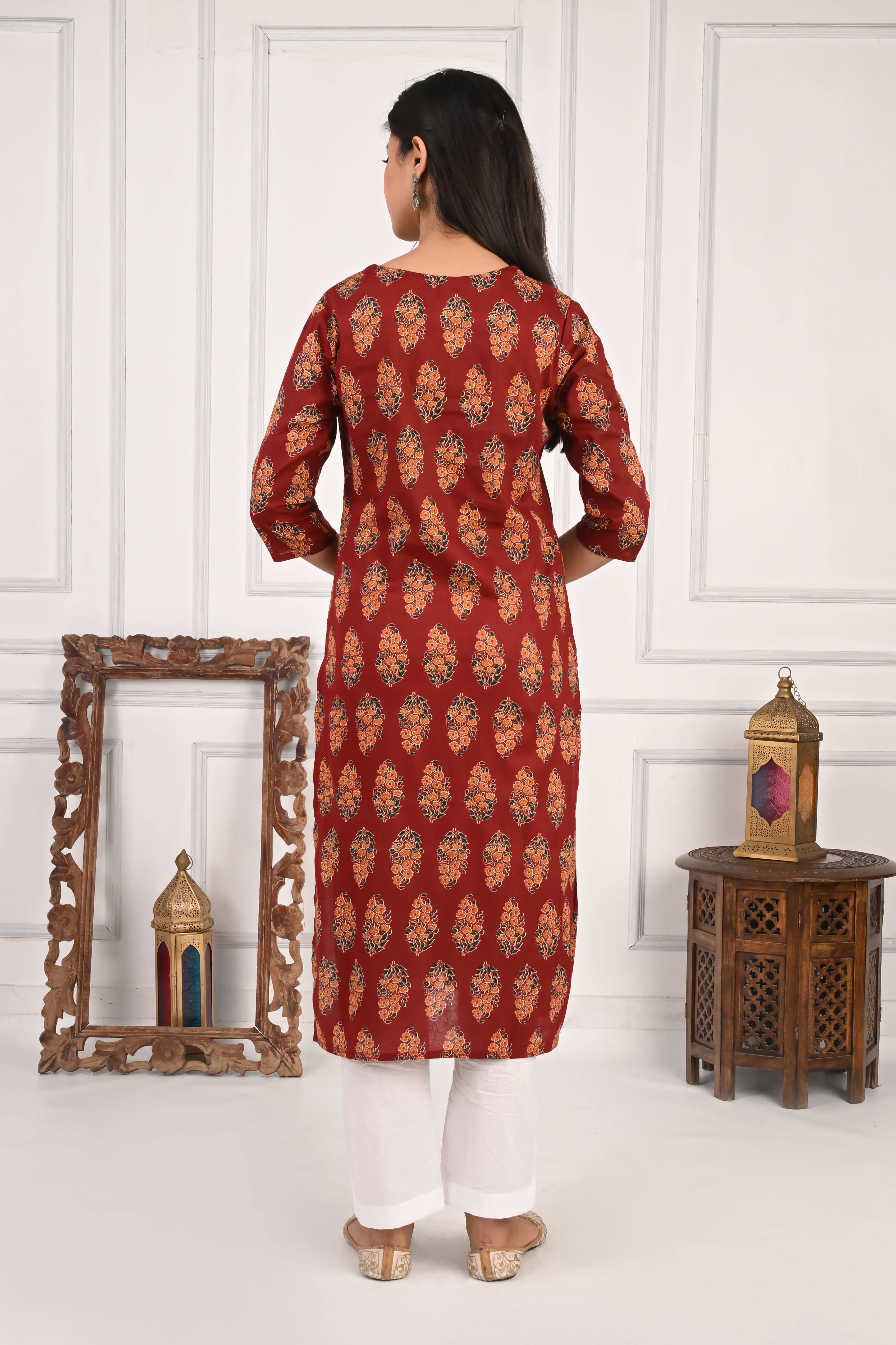 Mumzhug Maroon Color Jaipuri Print Pure Cotton Feeding Kurta