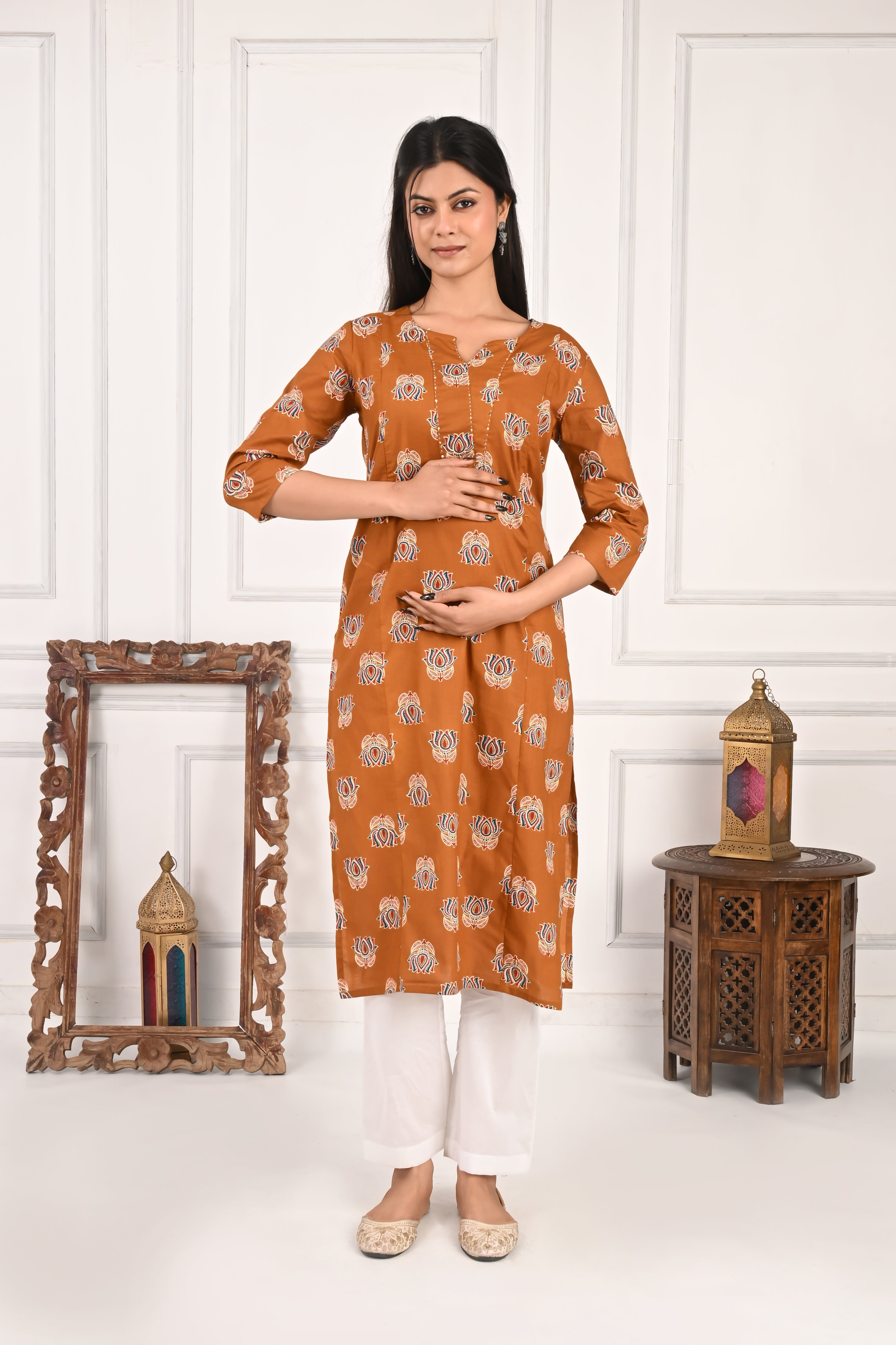 Mumzhug Mustard Color Pure Cotton Feeding Kurta