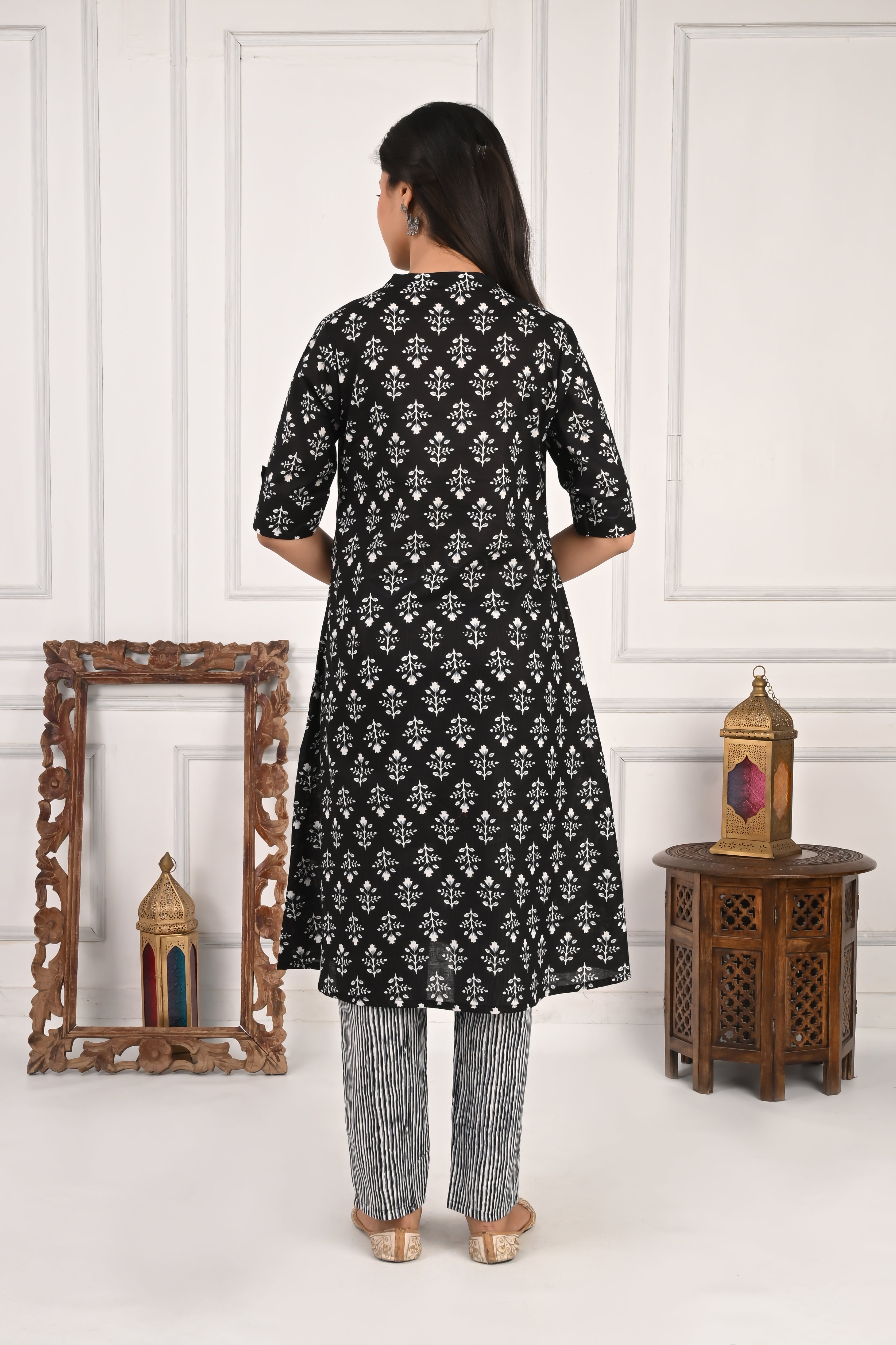 Black Pure Cotton Printed Feeding Kurta and Pant Set
