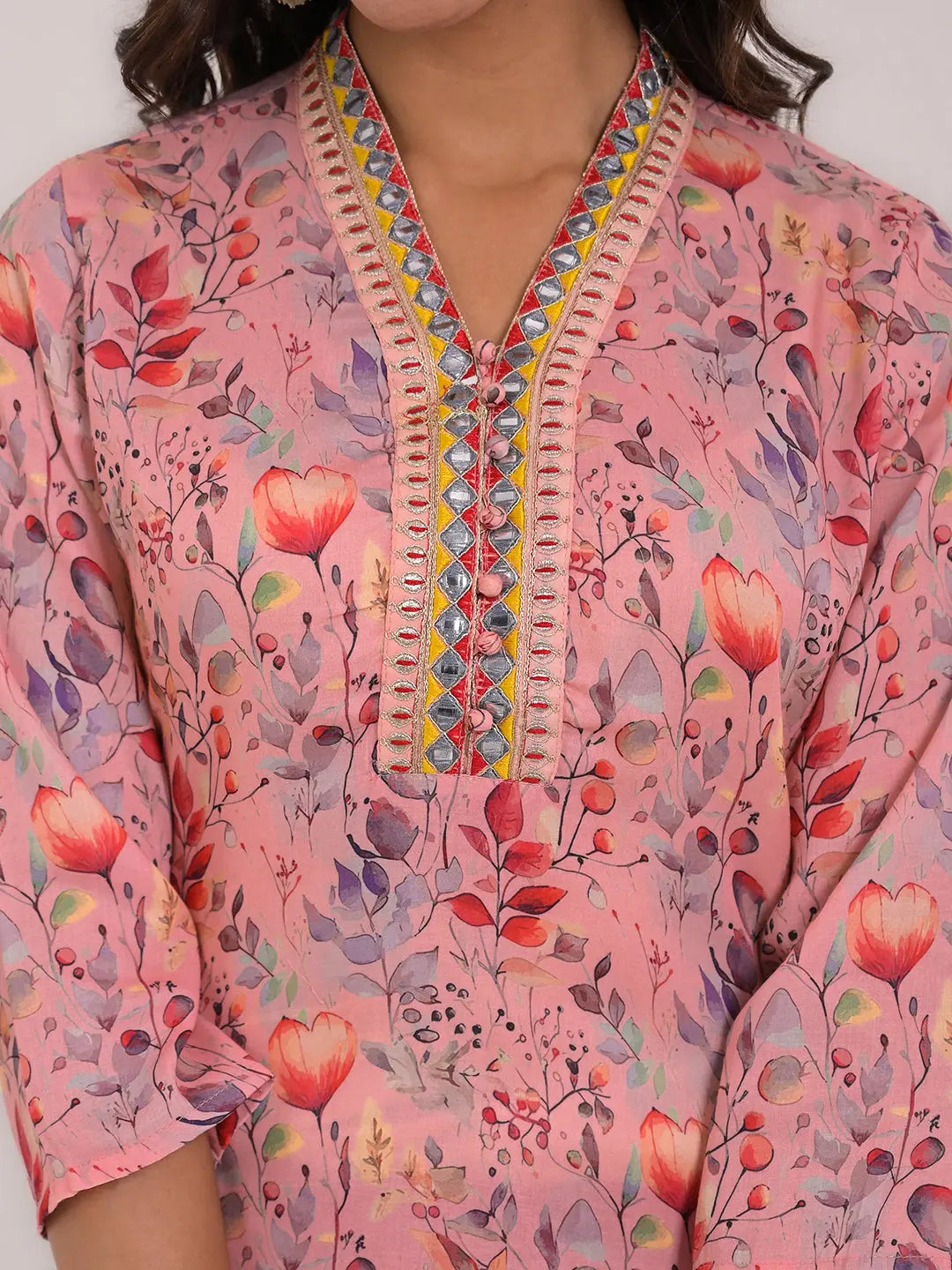 Women's Maslin Silk Printed Embroidery Straight Kurta Kavita Gupta