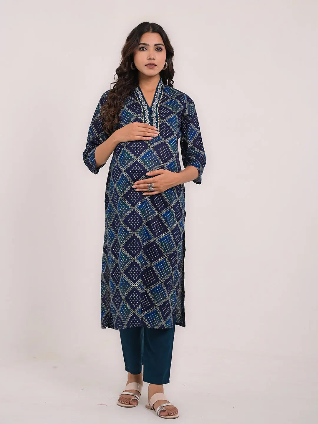 MUMZHUG BLUE COLORED BANDHEJ PRINT COTTON KURTA SET FOR WOMEN FOR FEEDING AND MATERNITY PURPOSE mumzhug