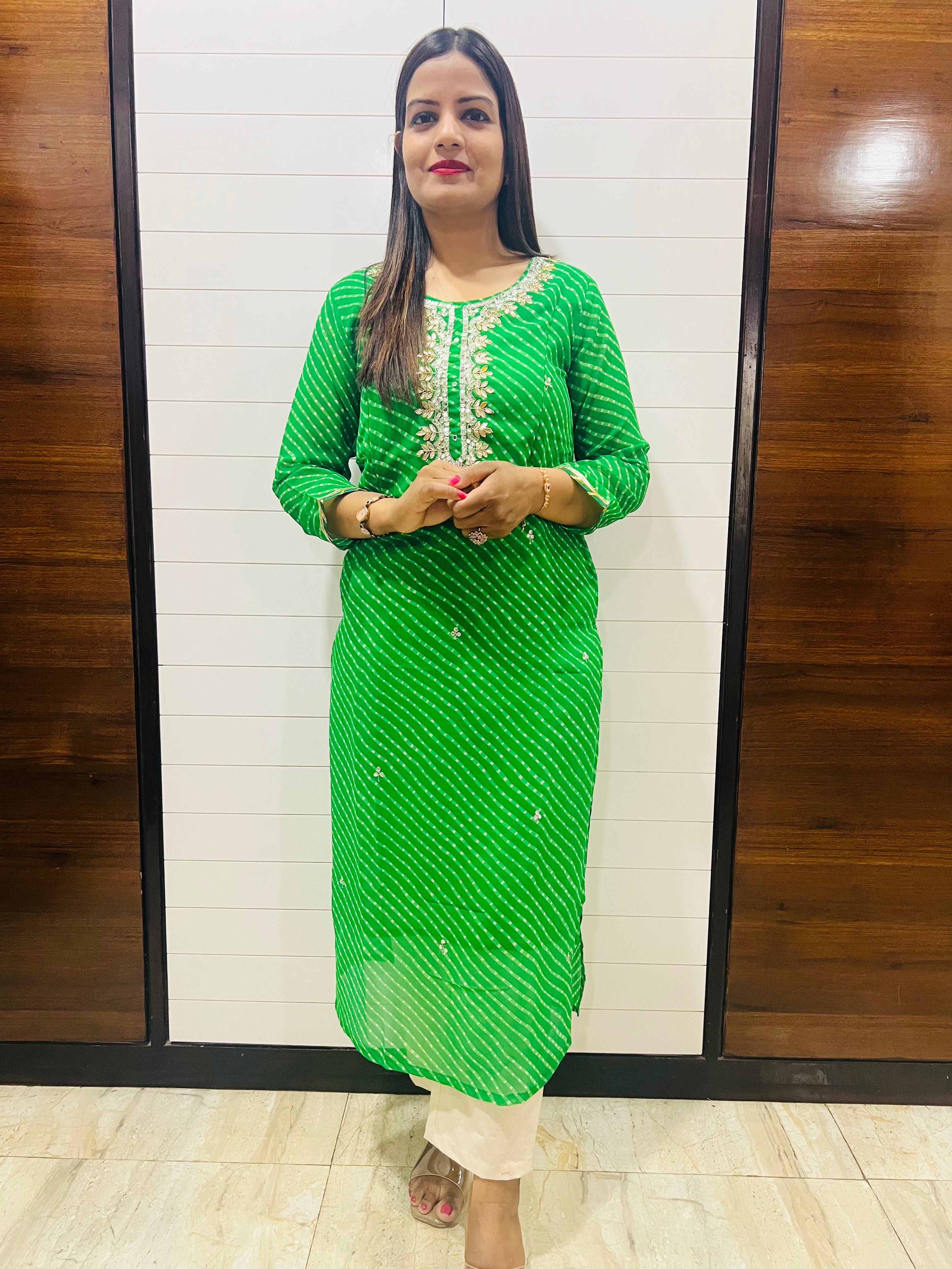 Green Georgette Hand Embroidered Feeding Kurta with Attached Lining