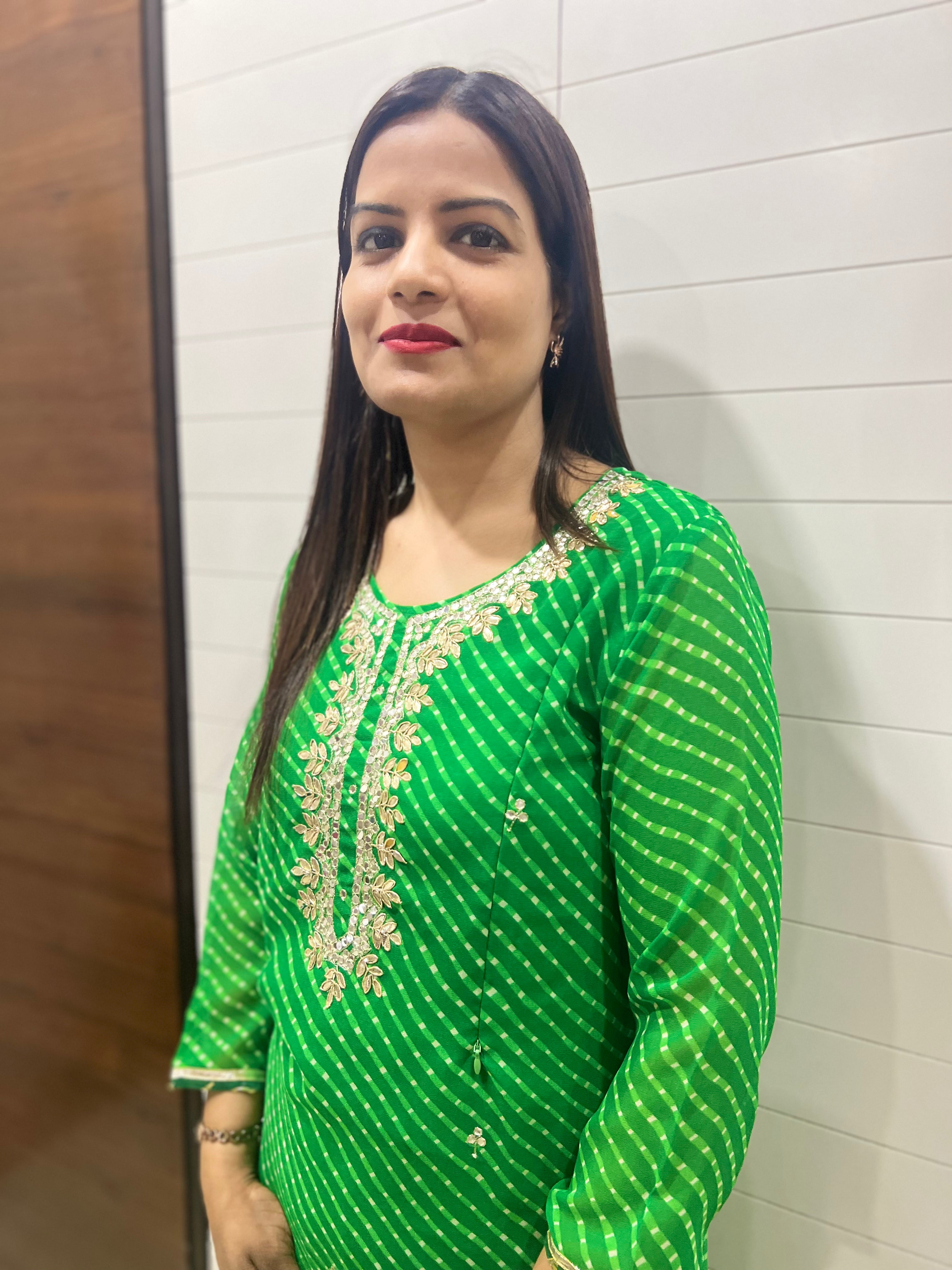 Green Georgette Hand Embroidered Feeding Kurta with Attached Lining
