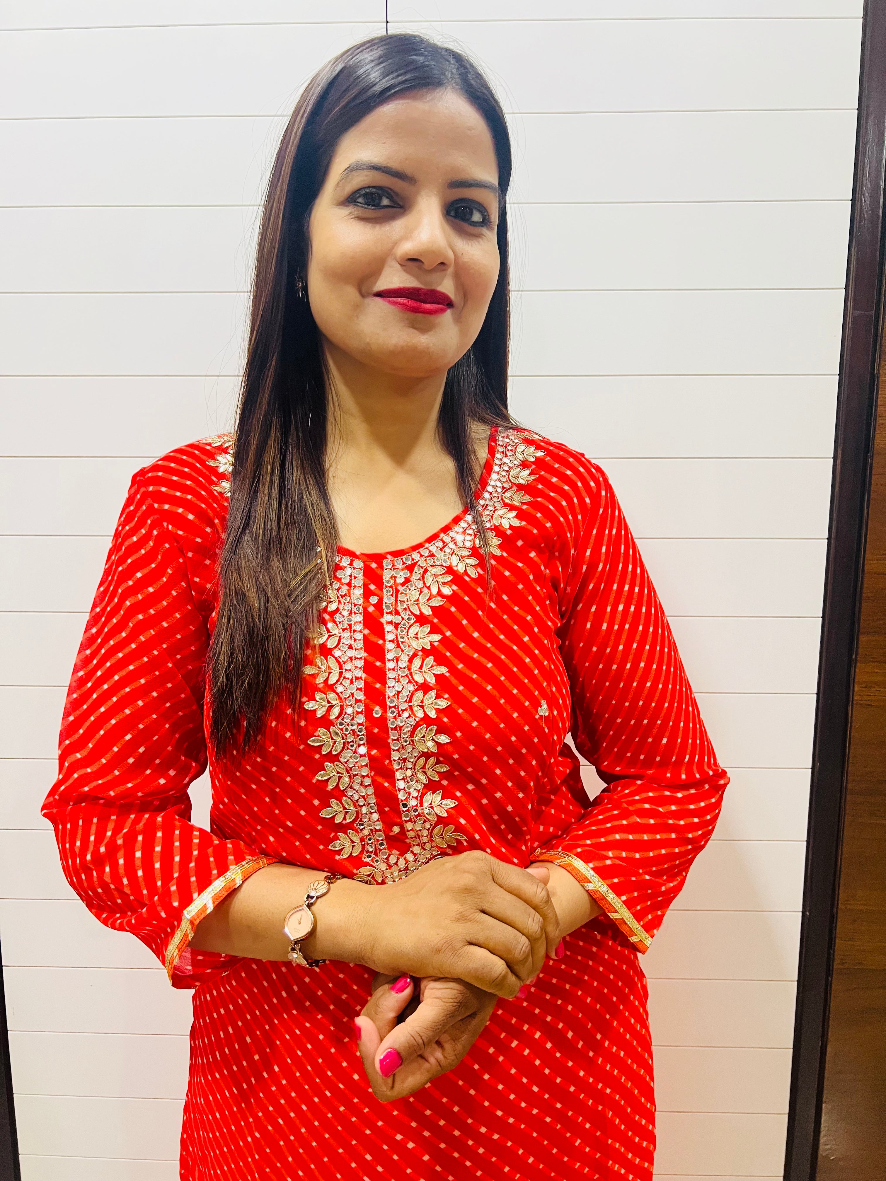 Orange Georgette Hand Embroidered Feeding Kurta with Attached Lining