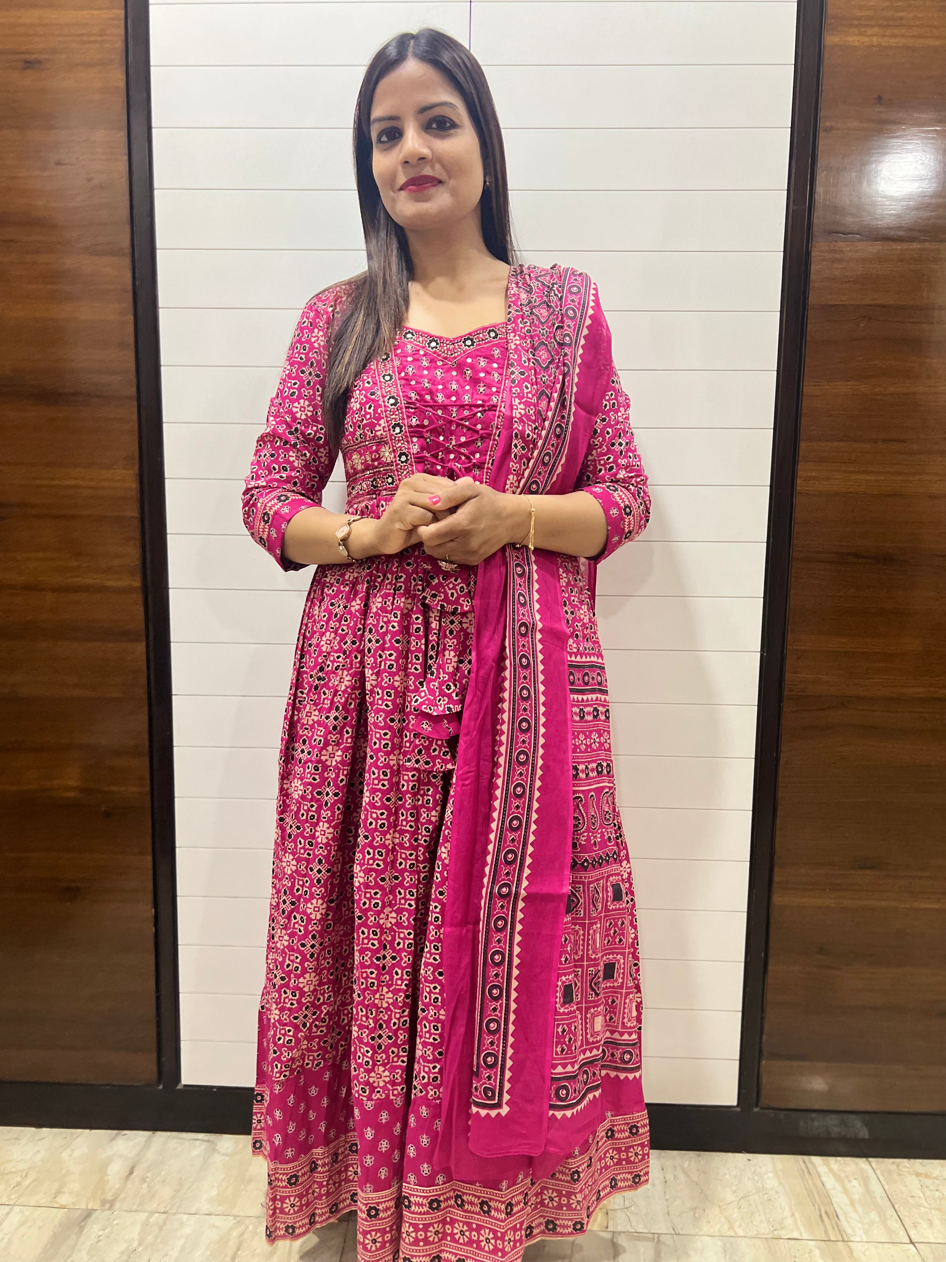 Pre-Book Fuchsia Pure Cotton Flared Maternity and Feeding Suit Set- dispatching starts 30th April