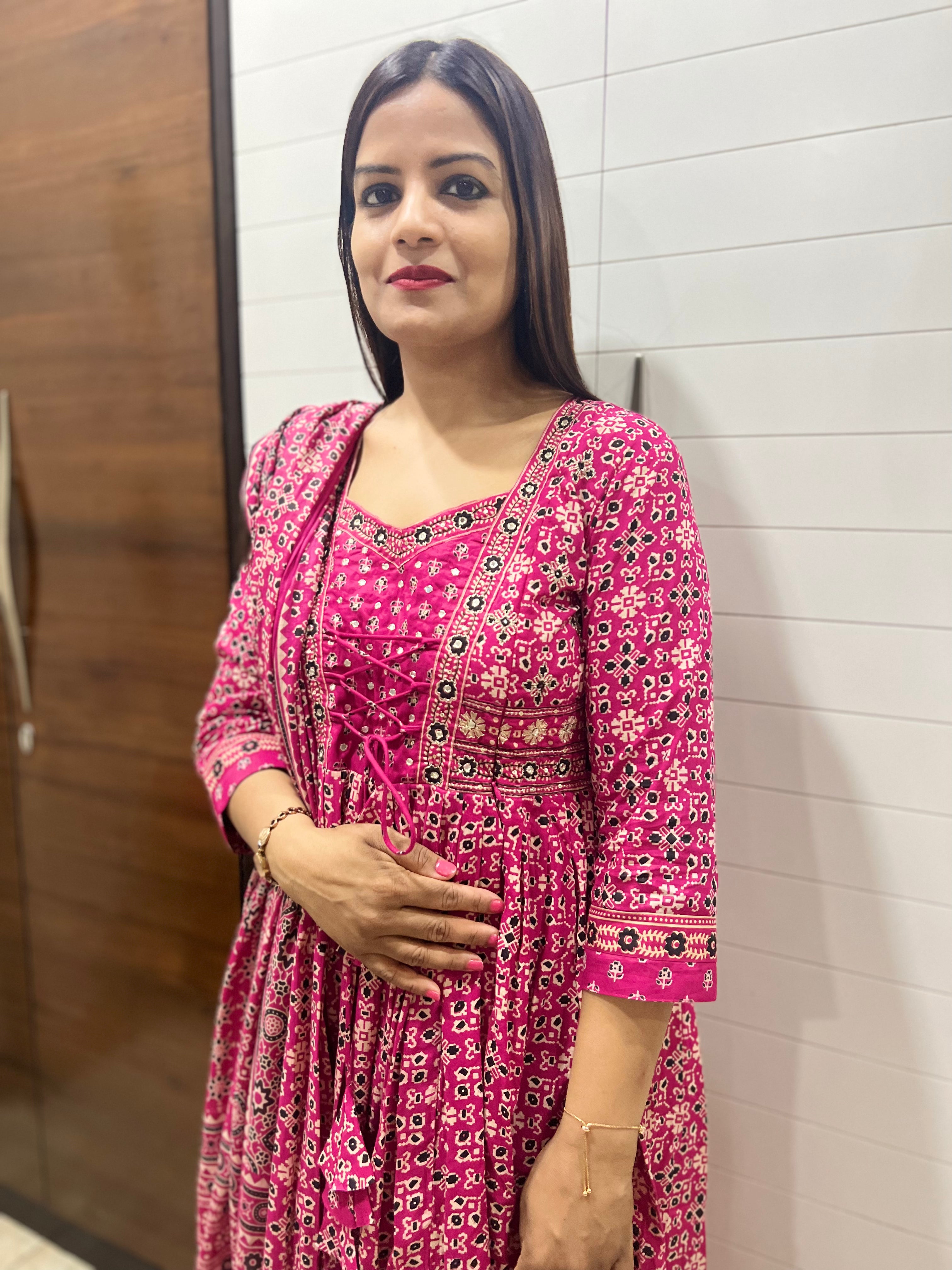 Pre-Book Fuchsia Pure Cotton Flared Maternity and Feeding Suit Set- dispatching starts 30th April