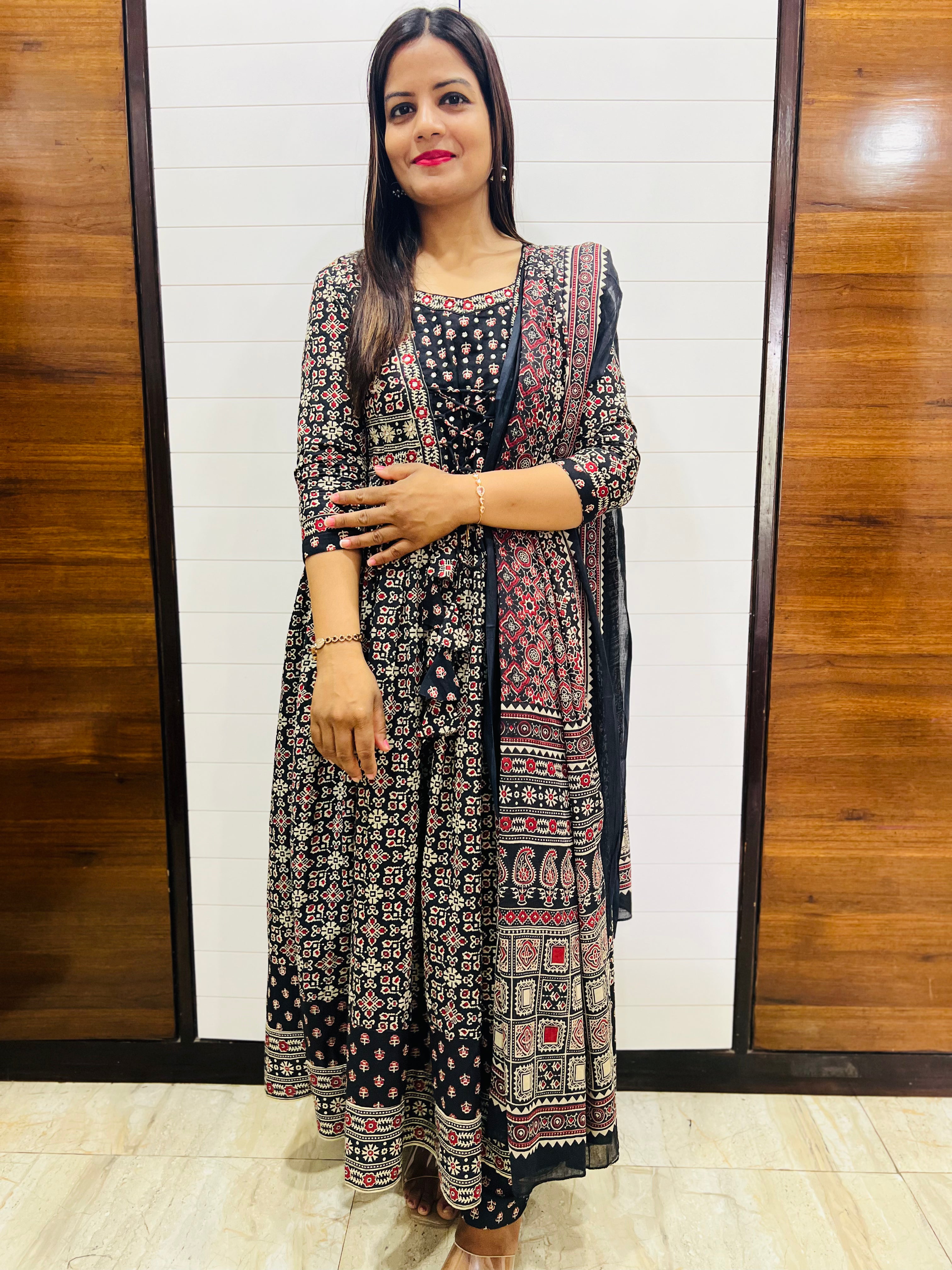 Pre-Book Black Pure Cotton Flared Maternity and Feeding Suit Set- dispatching starts 30th April