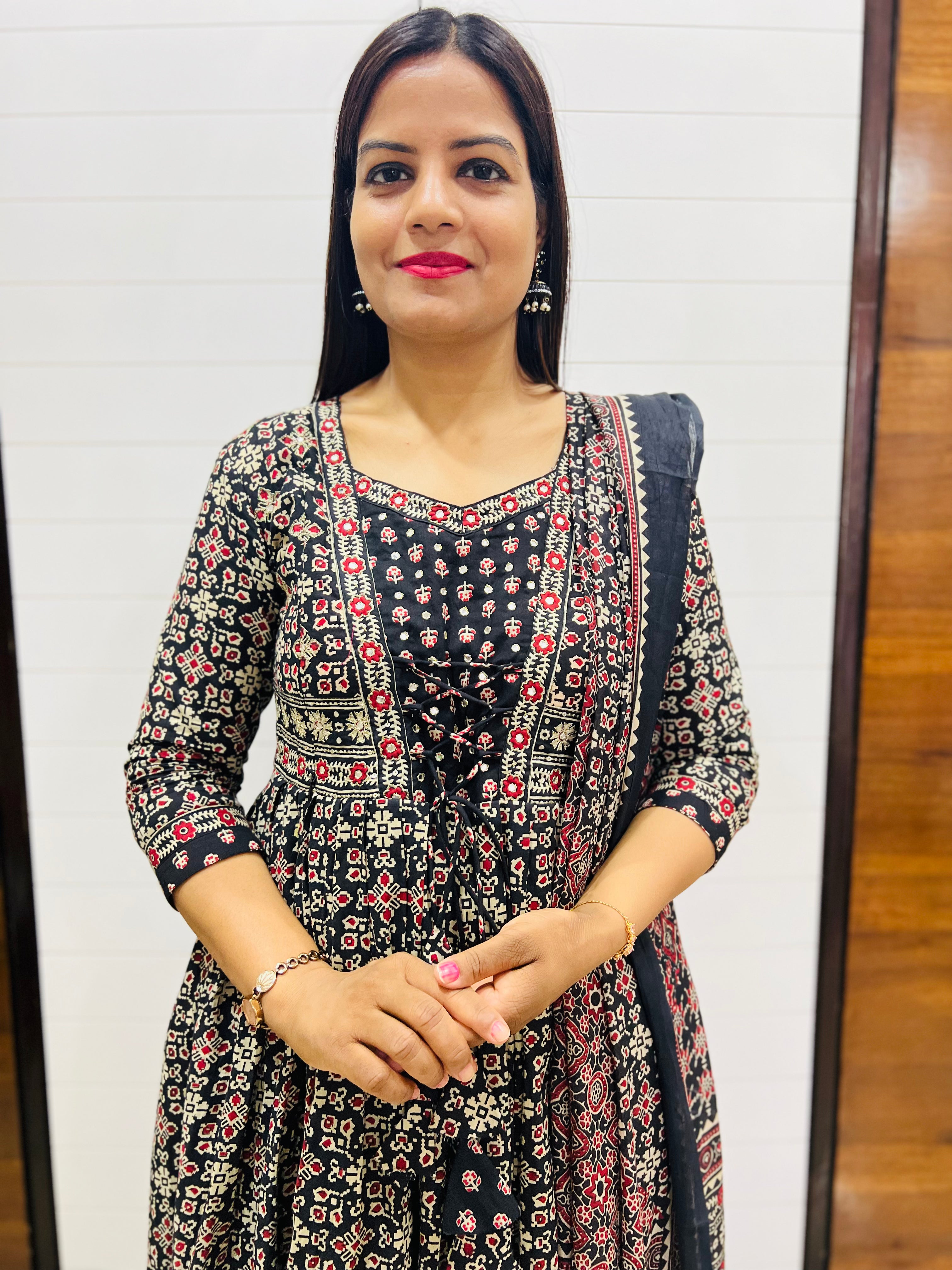 Pre-Book Black Pure Cotton Flared Maternity and Feeding Suit Set- dispatching starts 30th April