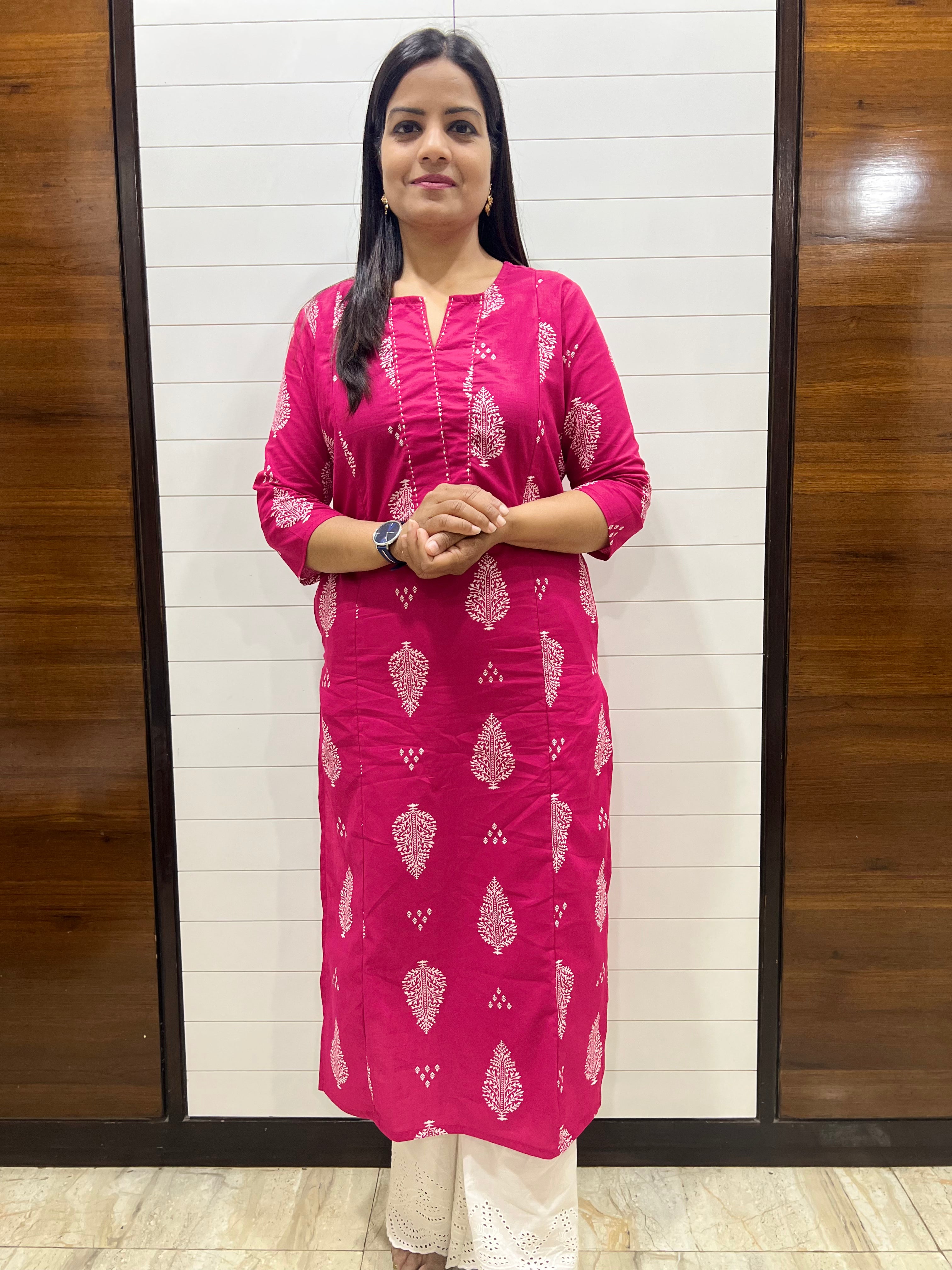 Mumzhug Fuchsia Pure Cotton Feeding Kurta with Side Pocket