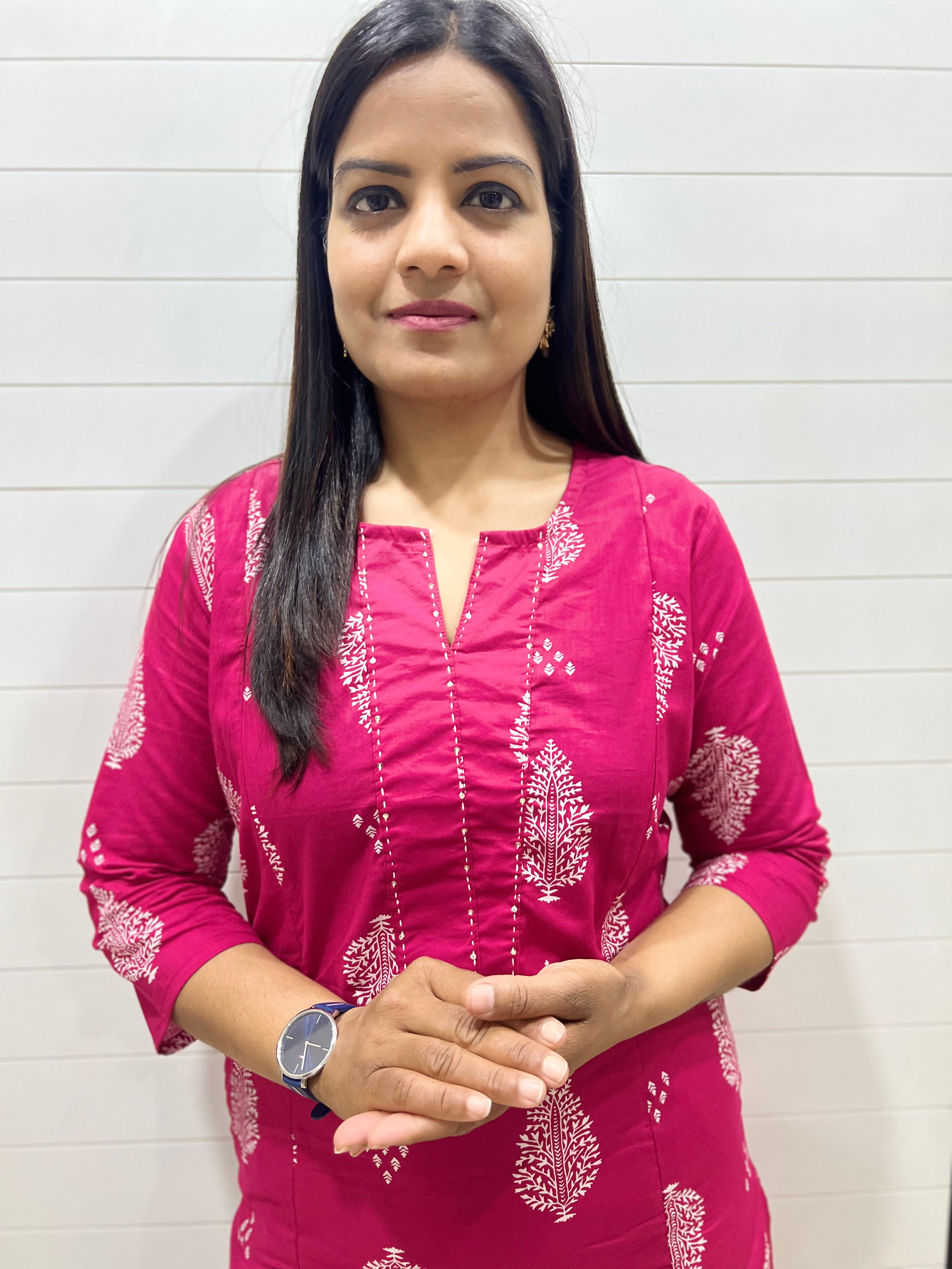 Mumzhug Fuchsia Pure Cotton Feeding Kurta with Side Pocket