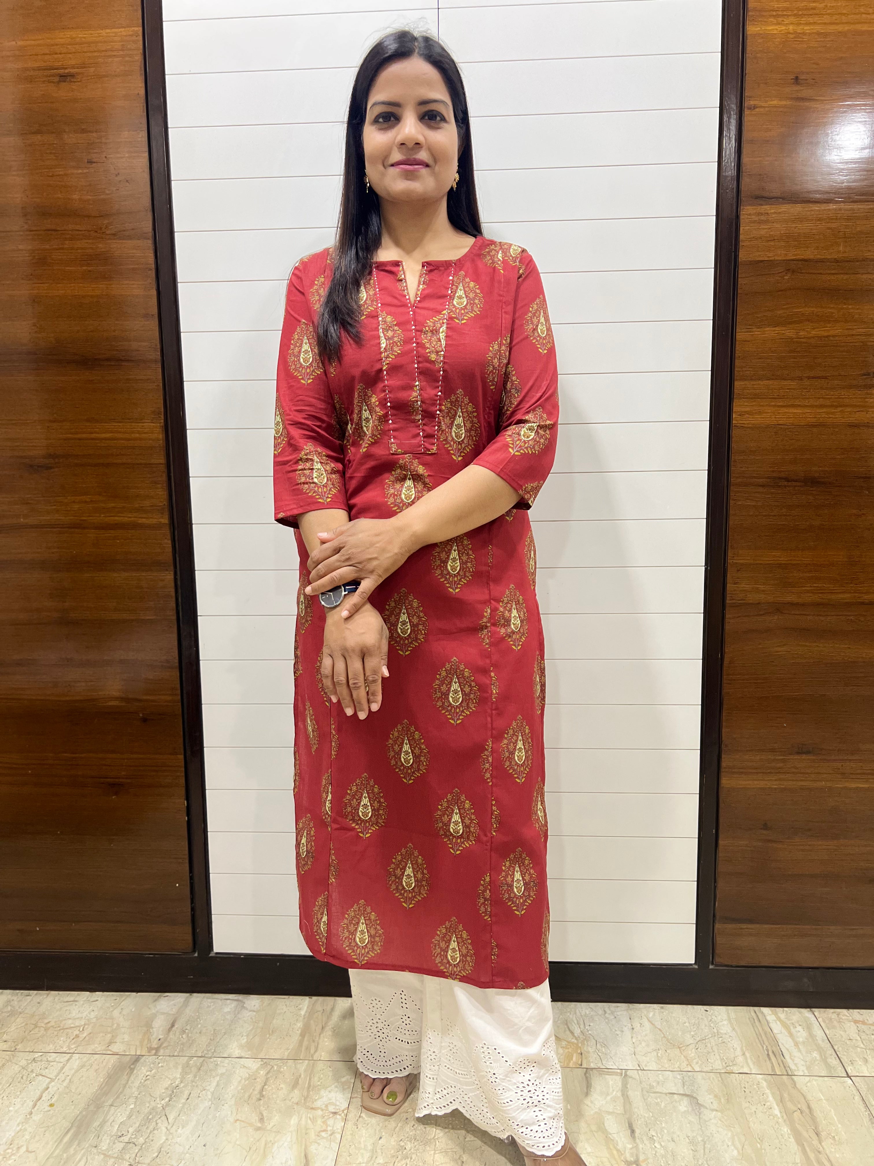 Mumzhug maroon pure cotton Feeding Kurta with side pocket