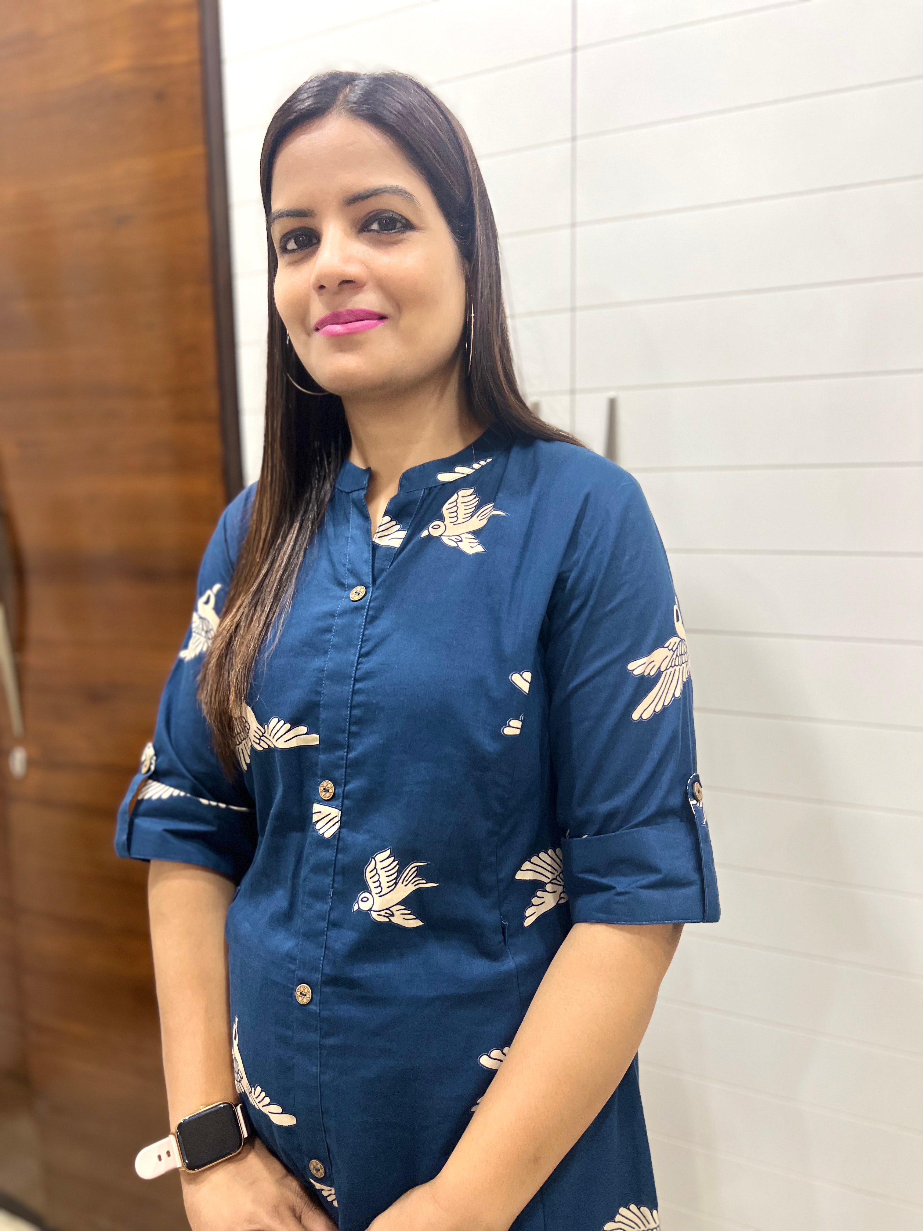 Blue Pure Cotton Printed Feeding Kurta and Pant Set