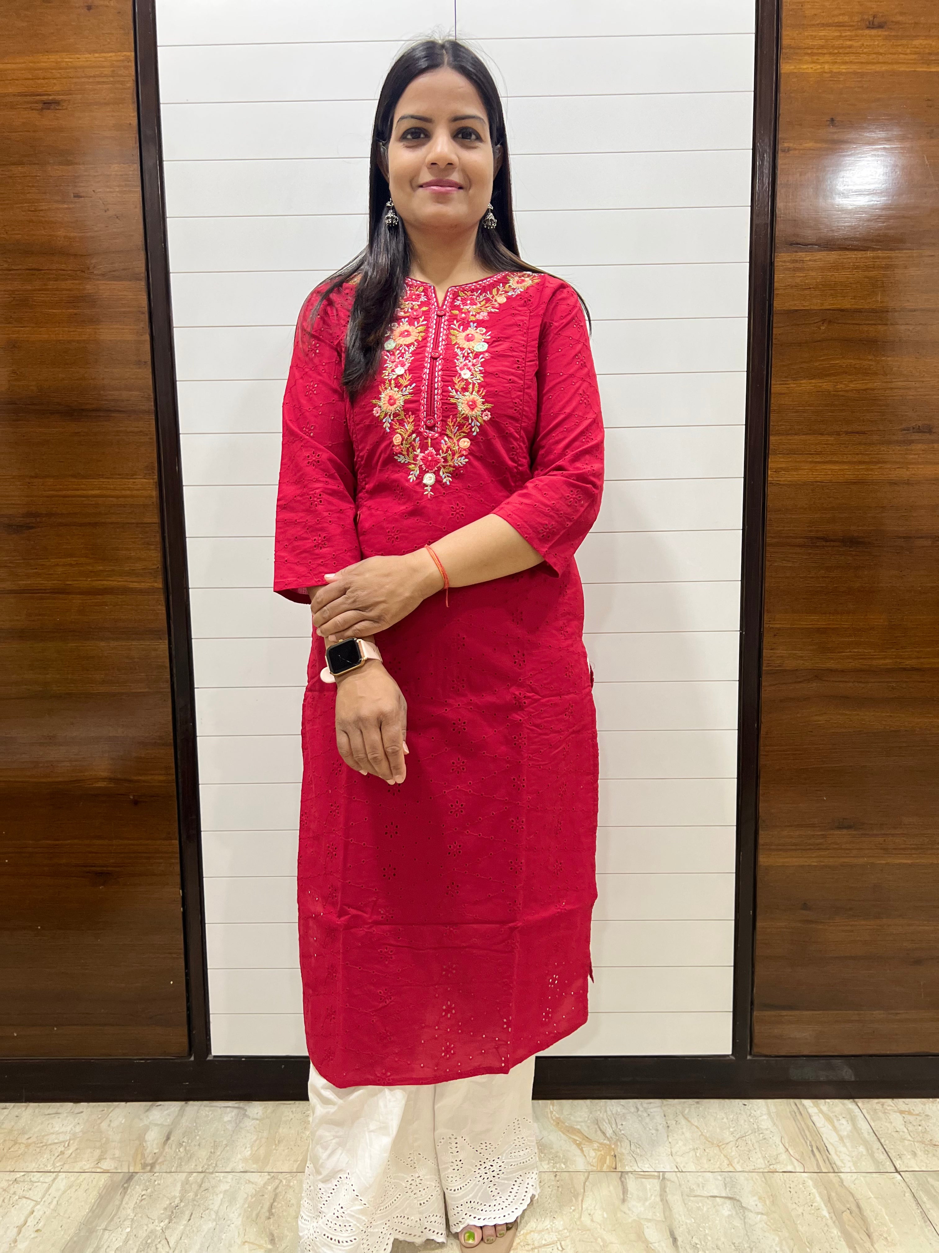 mumzhug pure cotton schiffli embroidered feeding kurta with attached lining