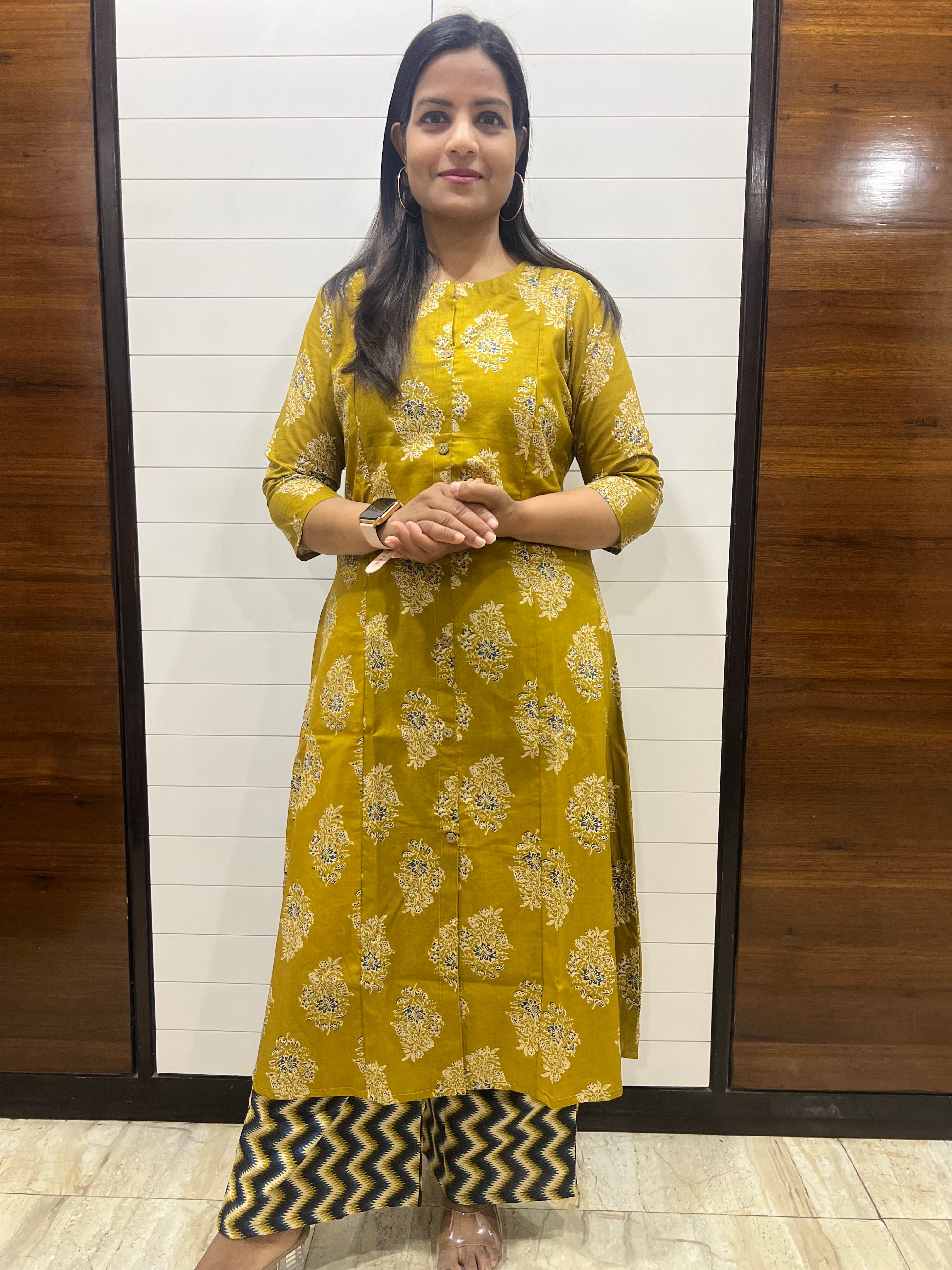 Mumzhug pure cotton mustard flared feeding kurta set