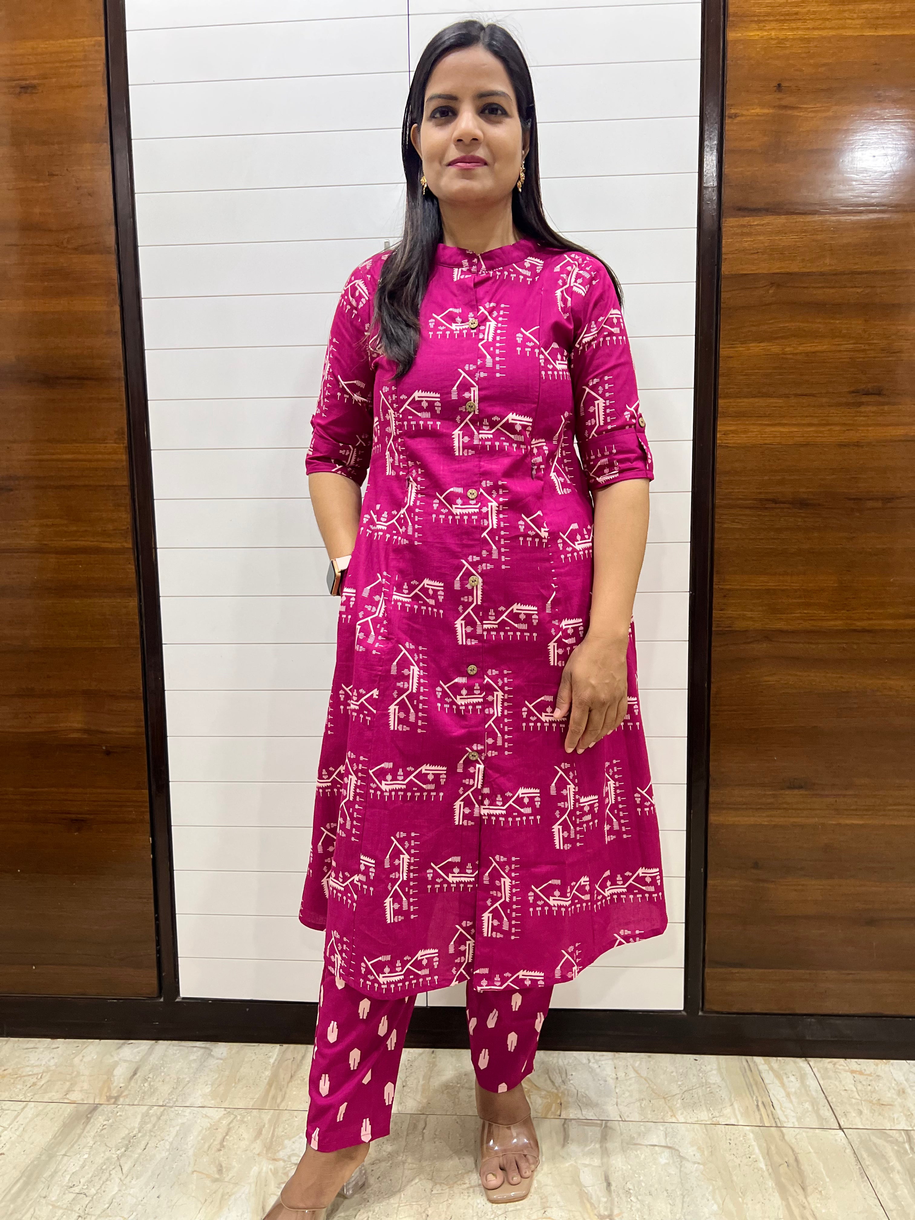 mumzhug pure cotton fuchsia feeding kurta set