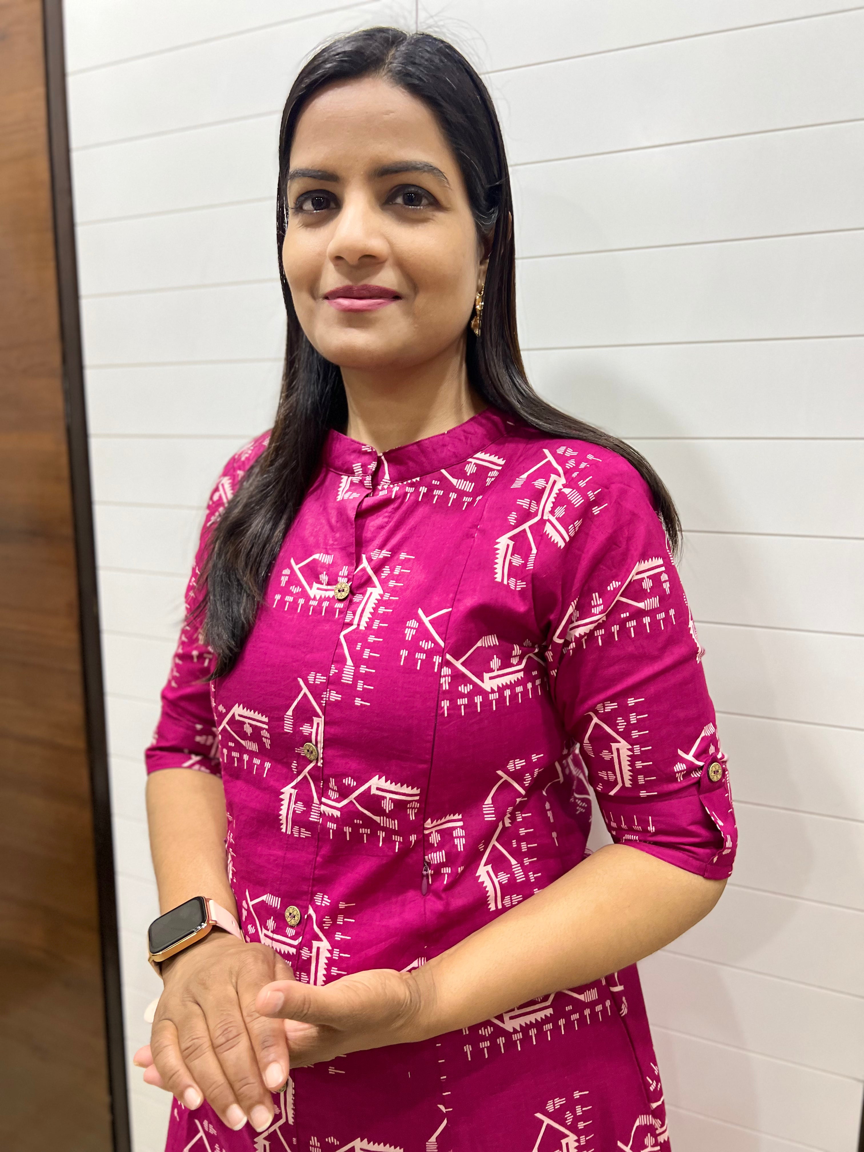 mumzhug pure cotton fuchsia feeding kurta set