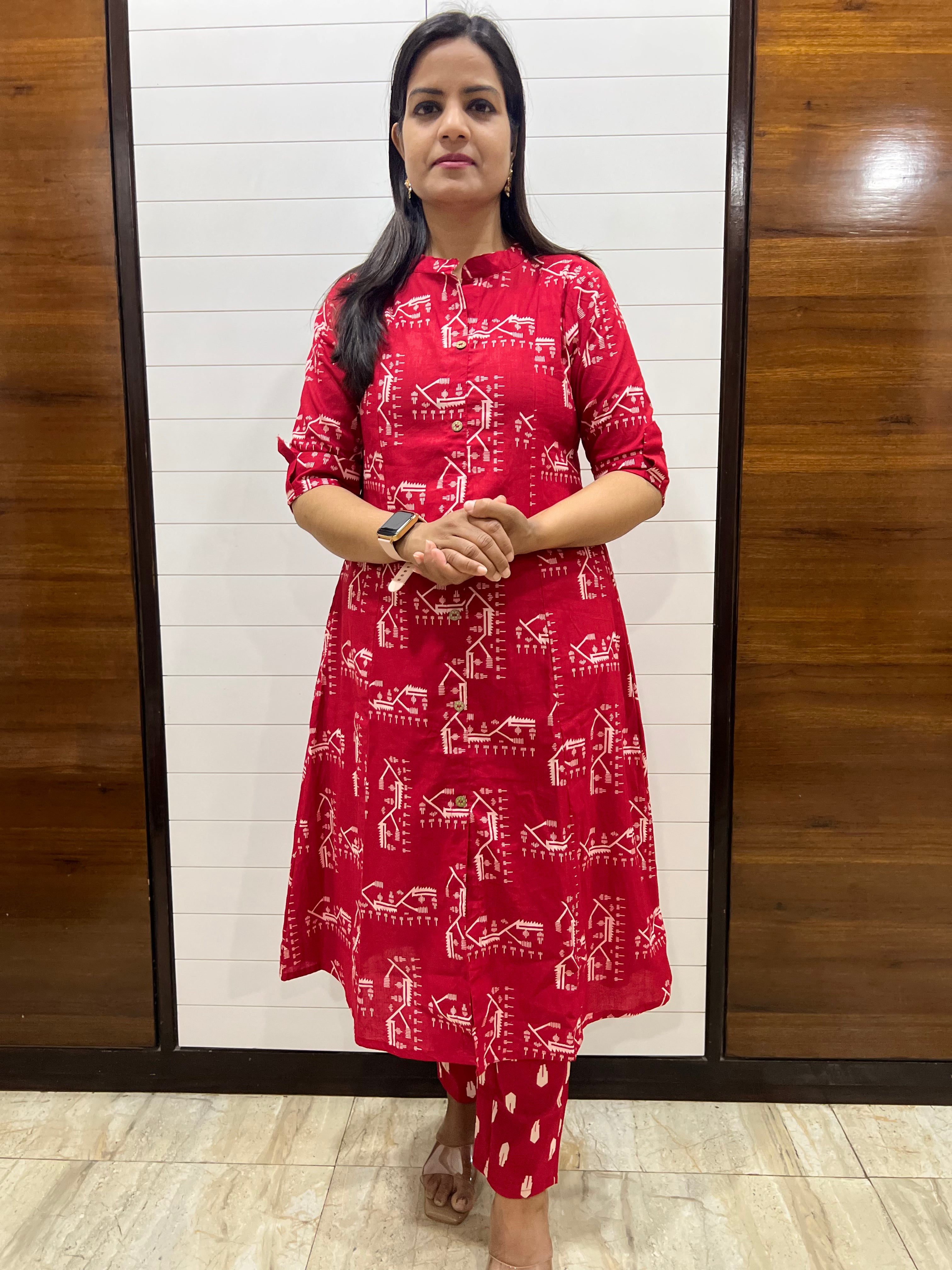 mumzhug pure cotton red feeding kurta set