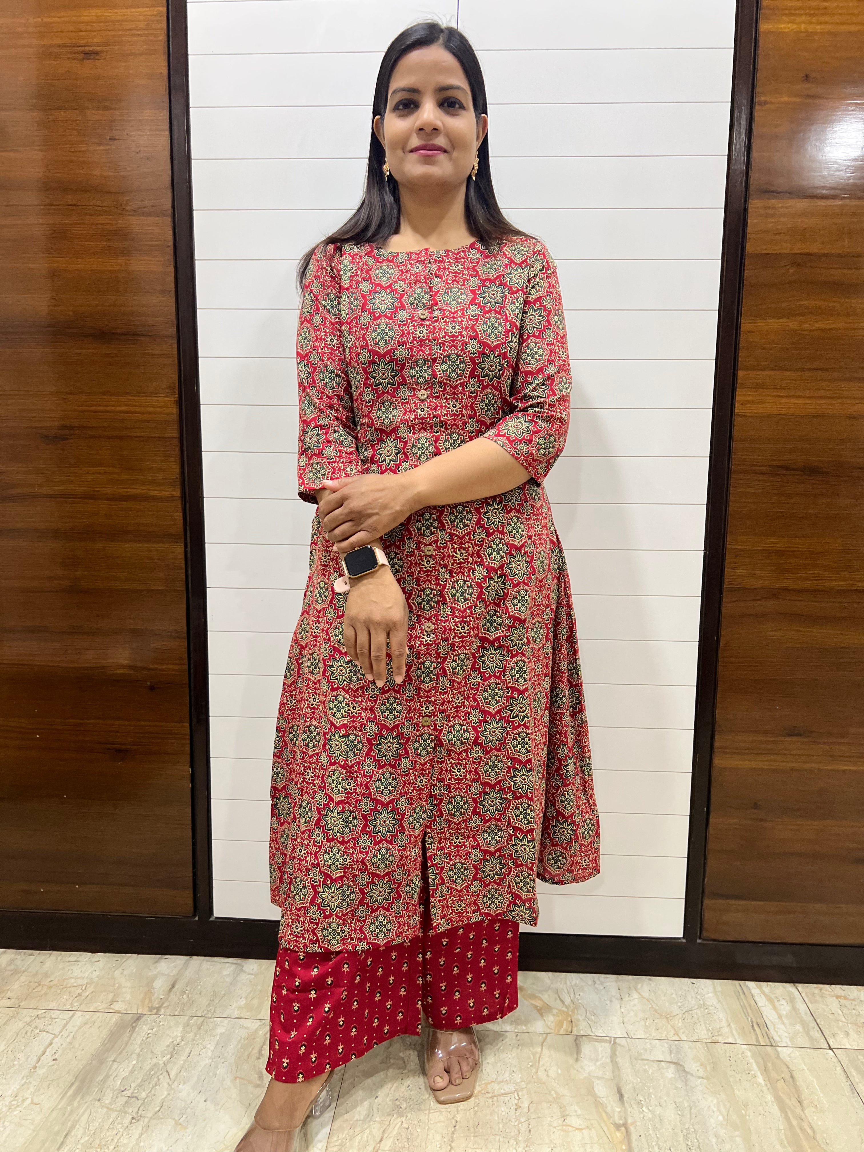 mumzhug pure cotton red feeding kurta set