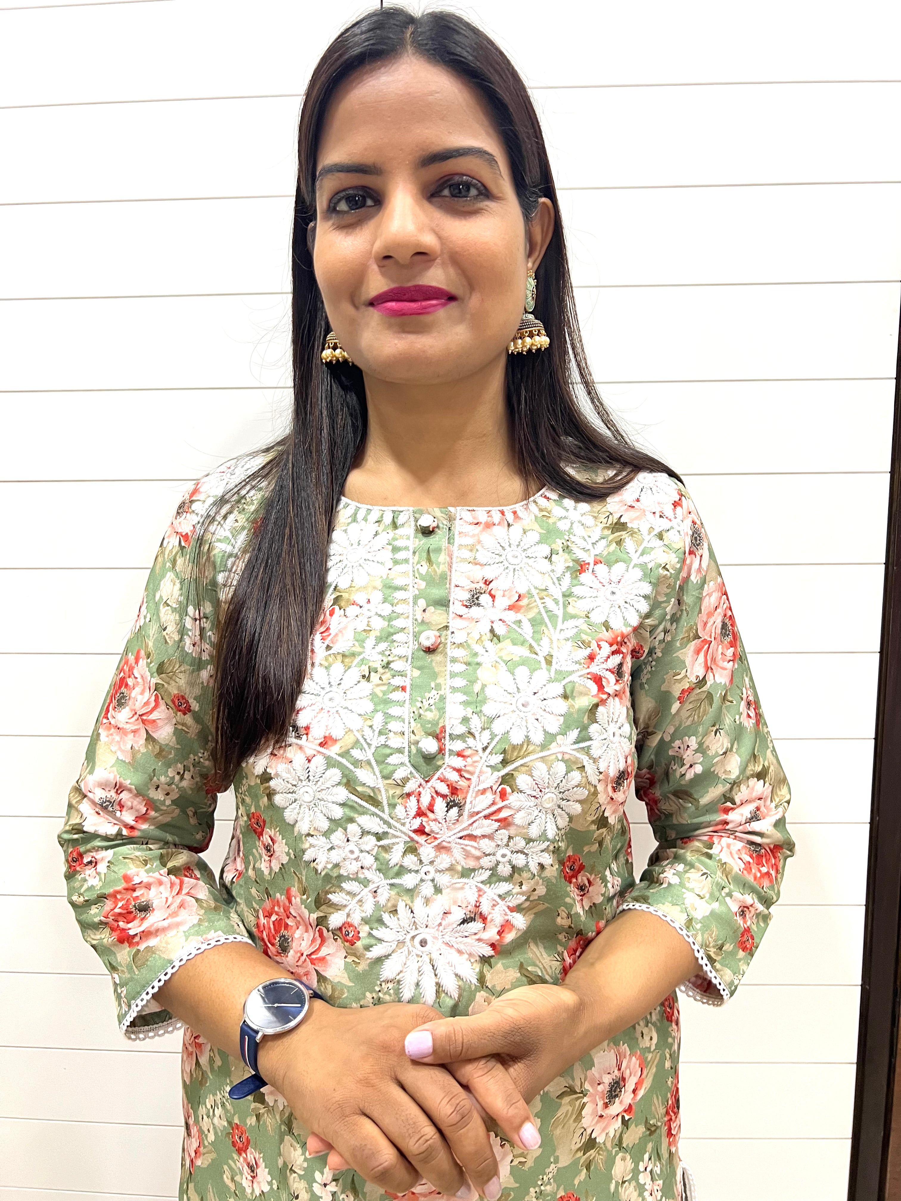 Green Cotton Blend Embroidered Feeding Kurta and Pant Set