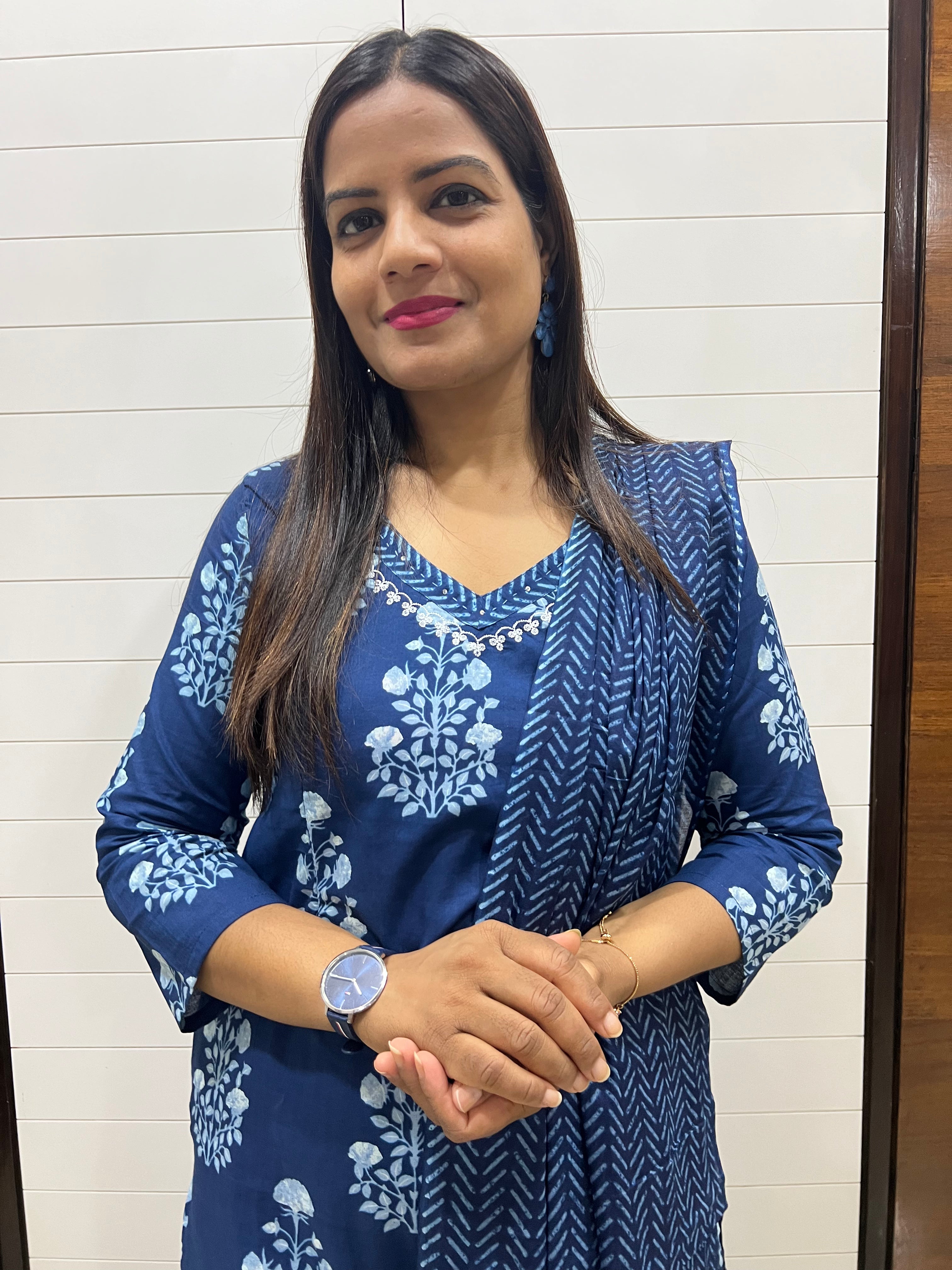 Pure cotton blue colored Feeding kurta pant and dupatta set