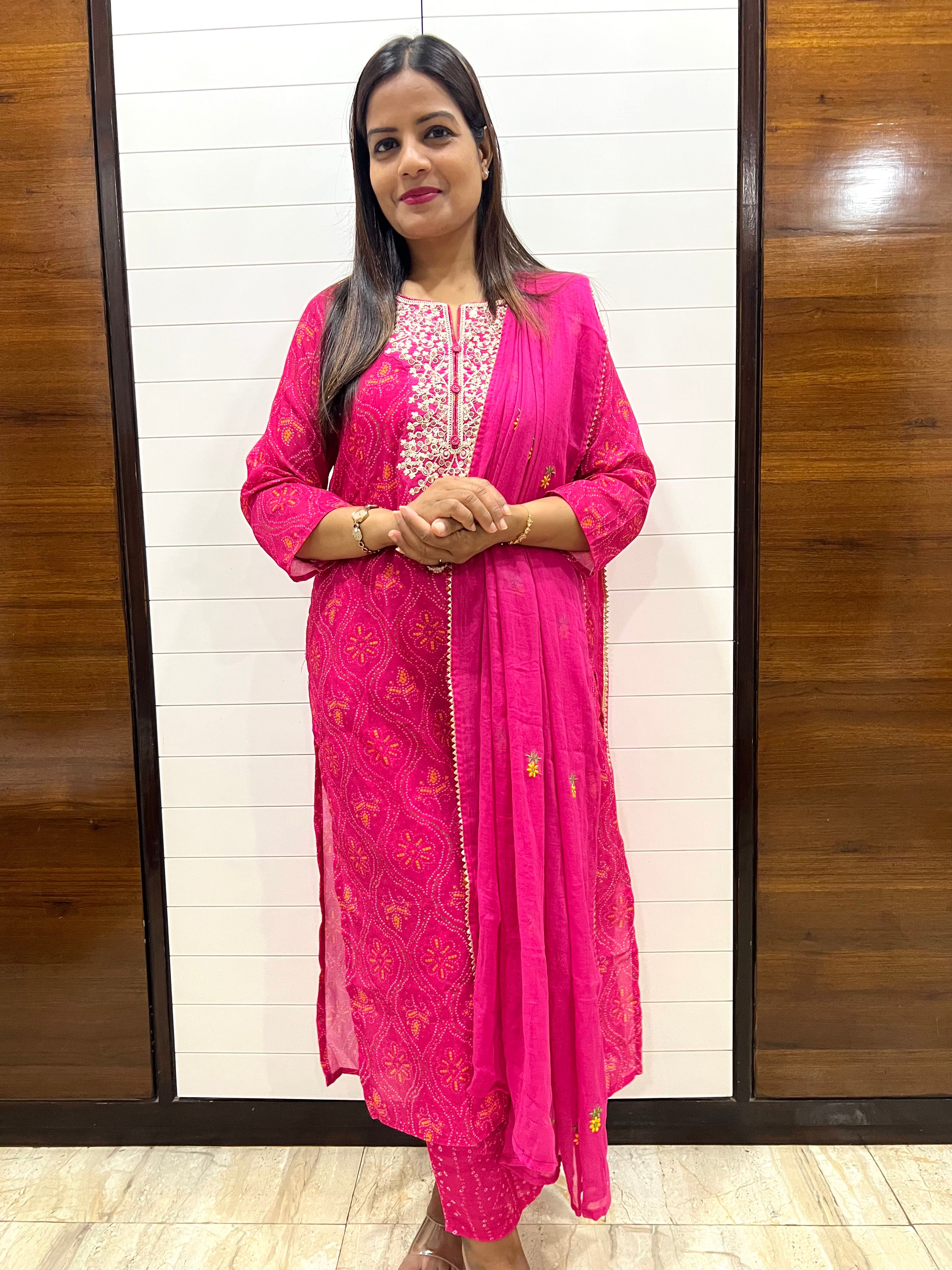 Fuchsia Blend Cotton Embroidered Feeding Kurta Pant and Embroidered Dupatta with Attached Lining