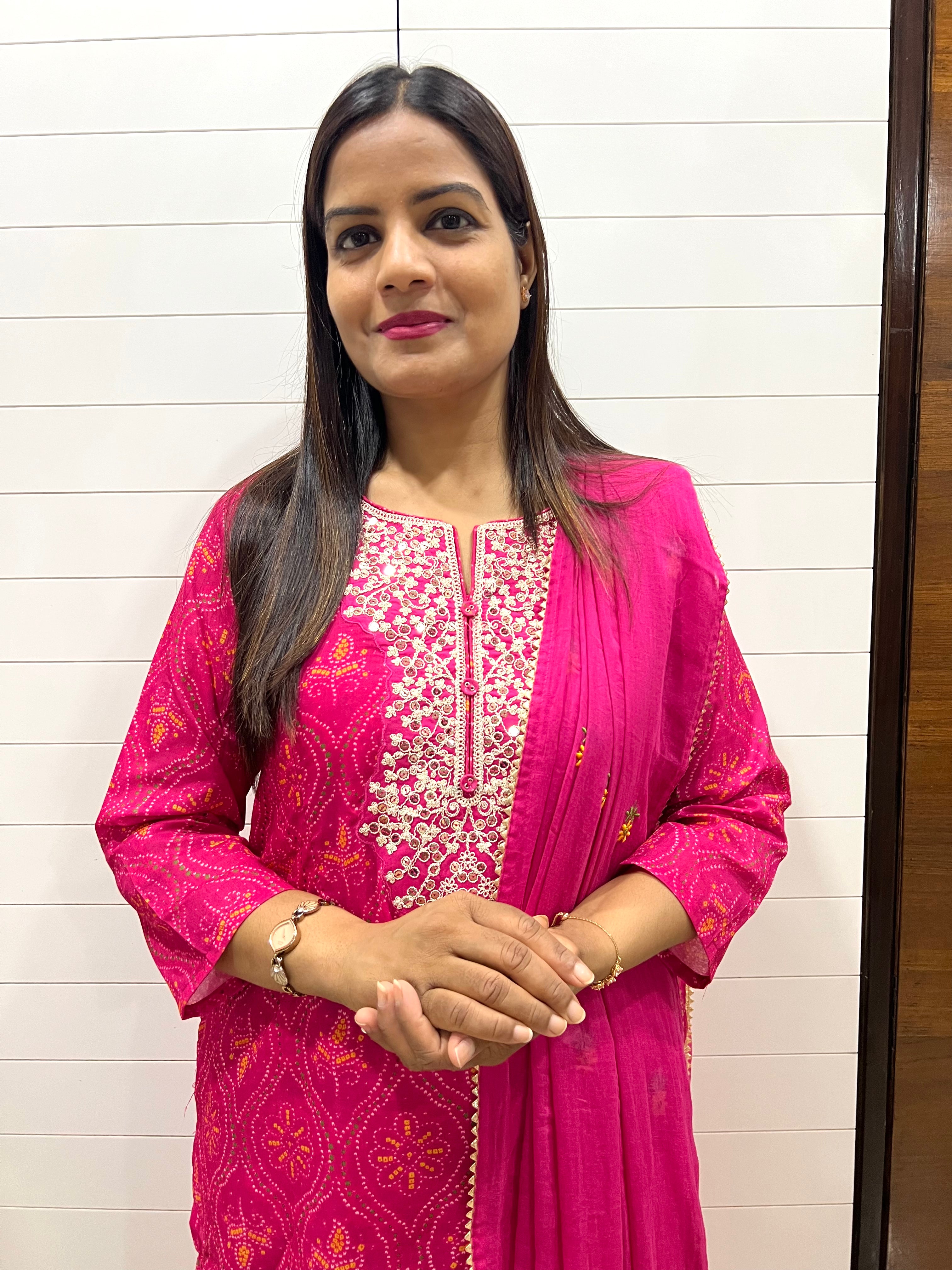 Fuchsia Blend Cotton Embroidered Feeding Kurta Pant and Embroidered Dupatta with Attached Lining