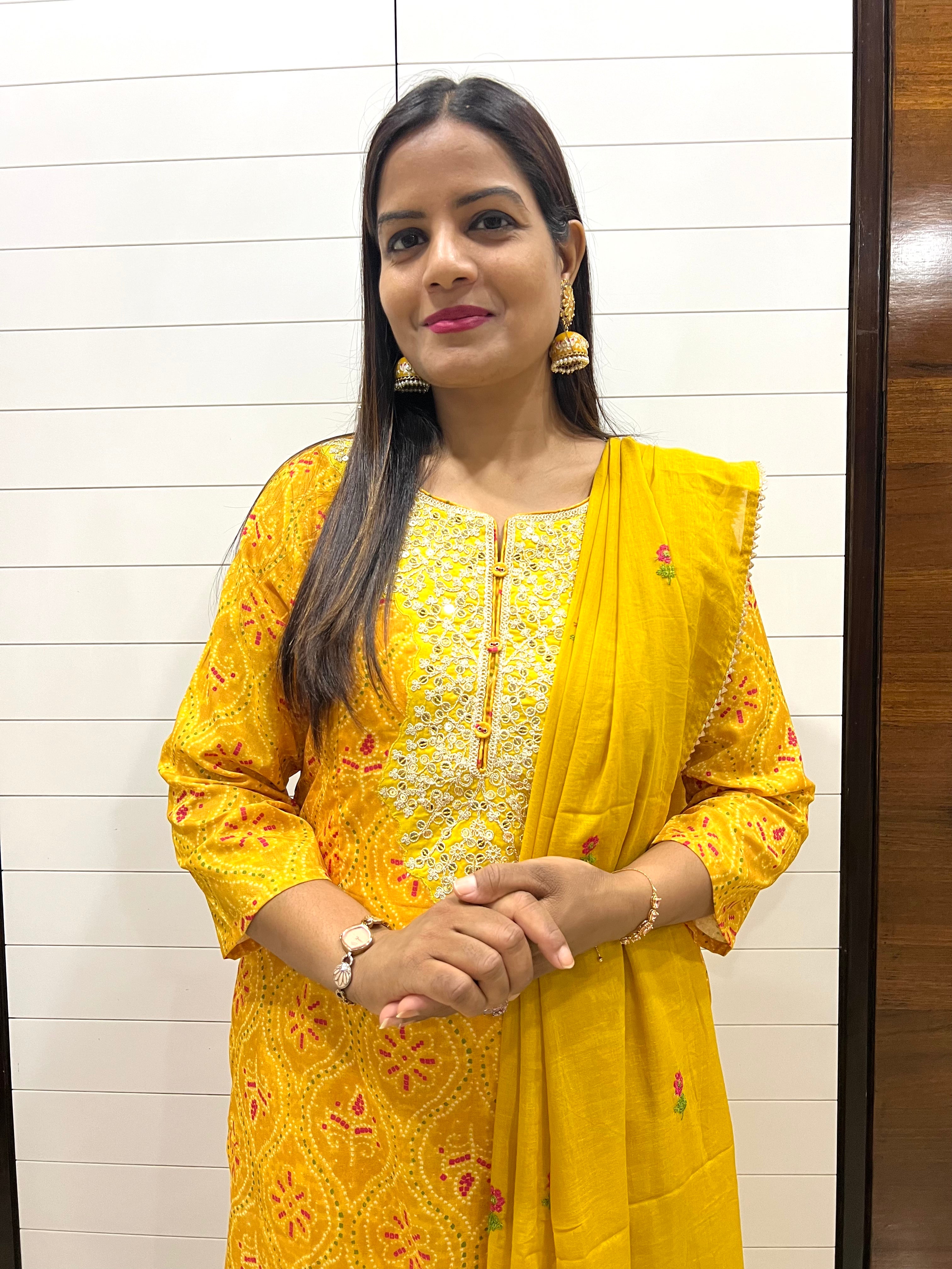 Yellow Blend Cotton Embroidered Feeding Kurta Pant and Embroidered Dupatta with Attached Lining