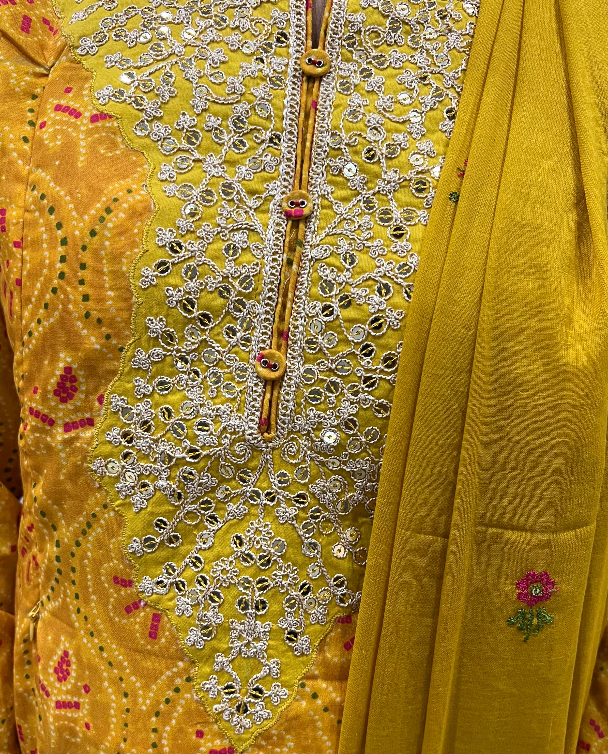 Yellow Blend Cotton Embroidered Feeding Kurta Pant and Embroidered Dupatta with Attached Lining