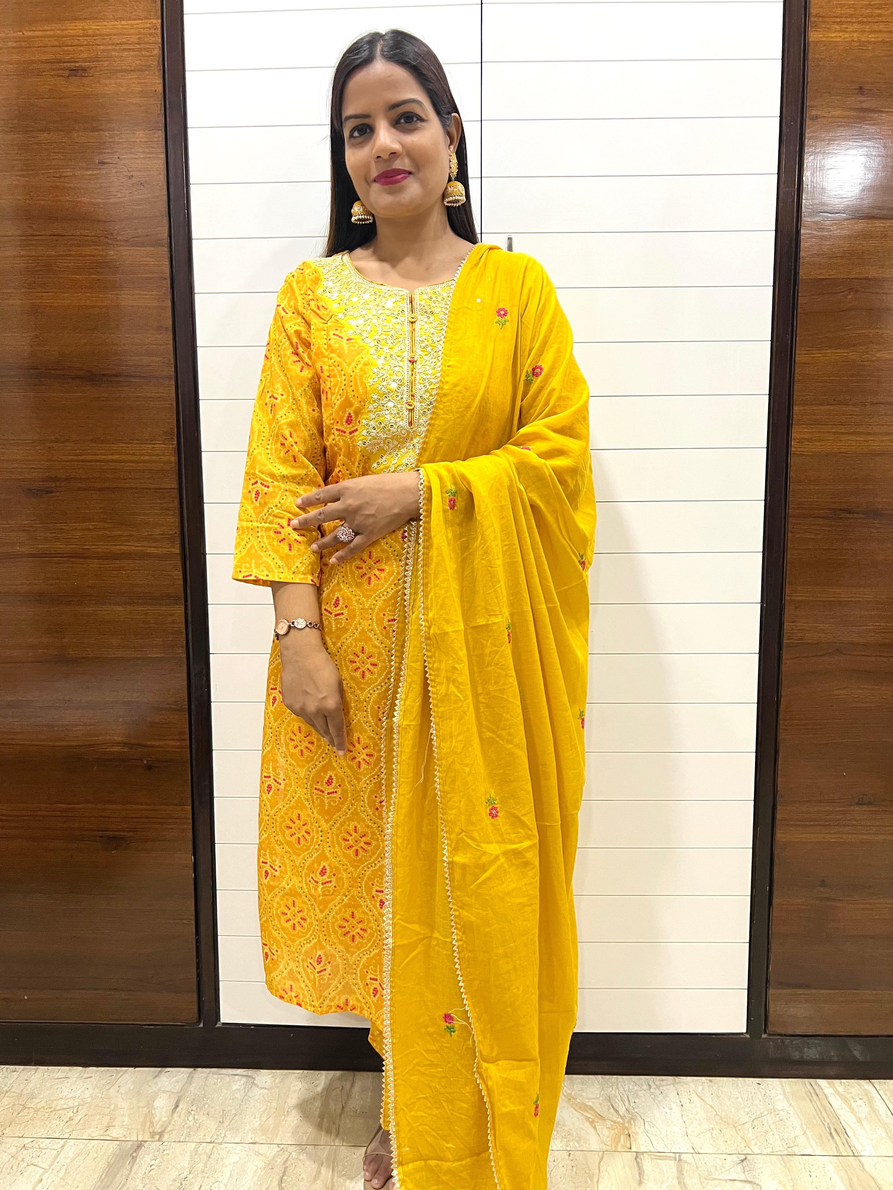 Yellow Blend Cotton Embroidered Feeding Kurta Pant and Embroidered Dupatta with Attached Lining