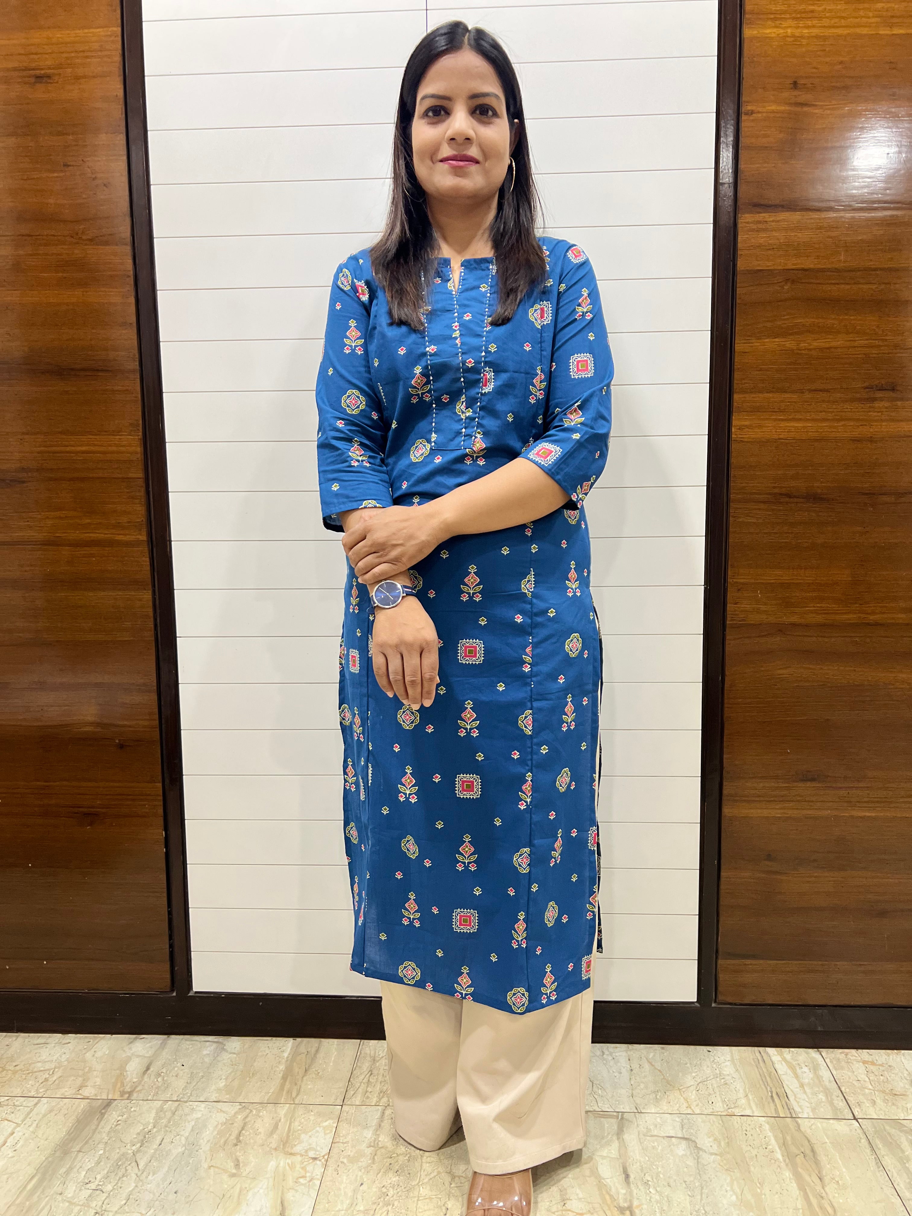 Mumzhug Pure cotton Blue feeding kurta