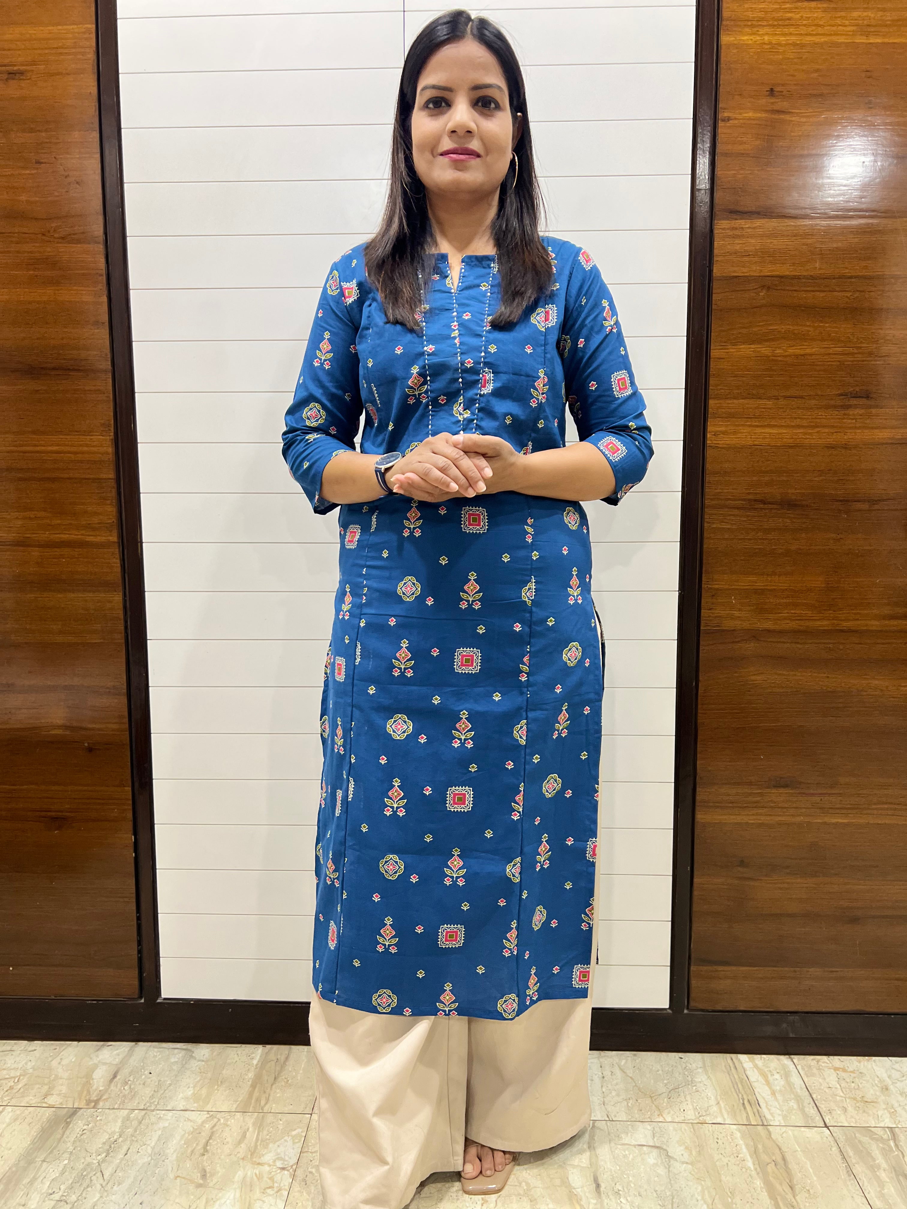 Mumzhug Pure cotton Blue feeding kurta