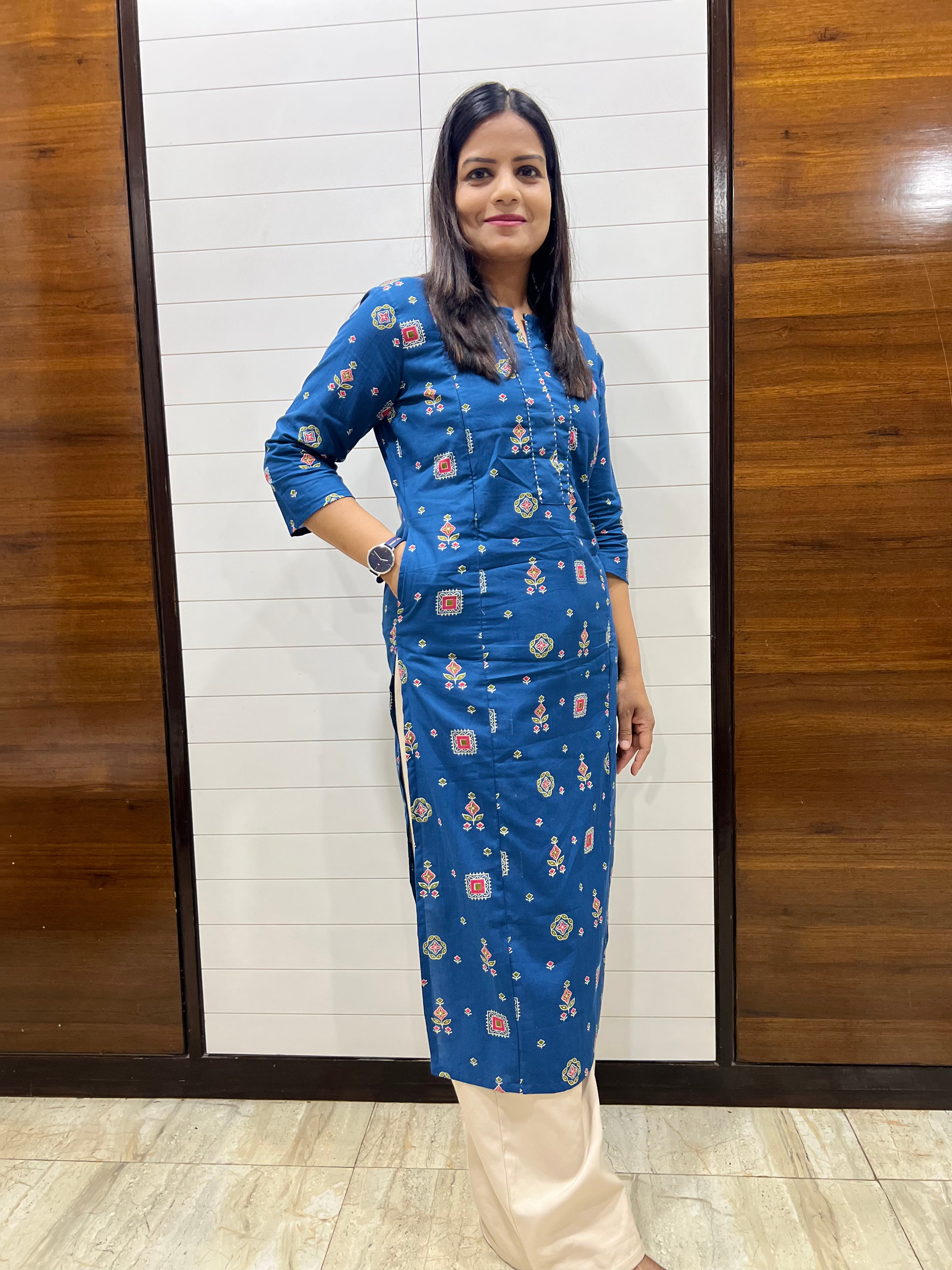 Mumzhug Pure cotton Blue feeding kurta
