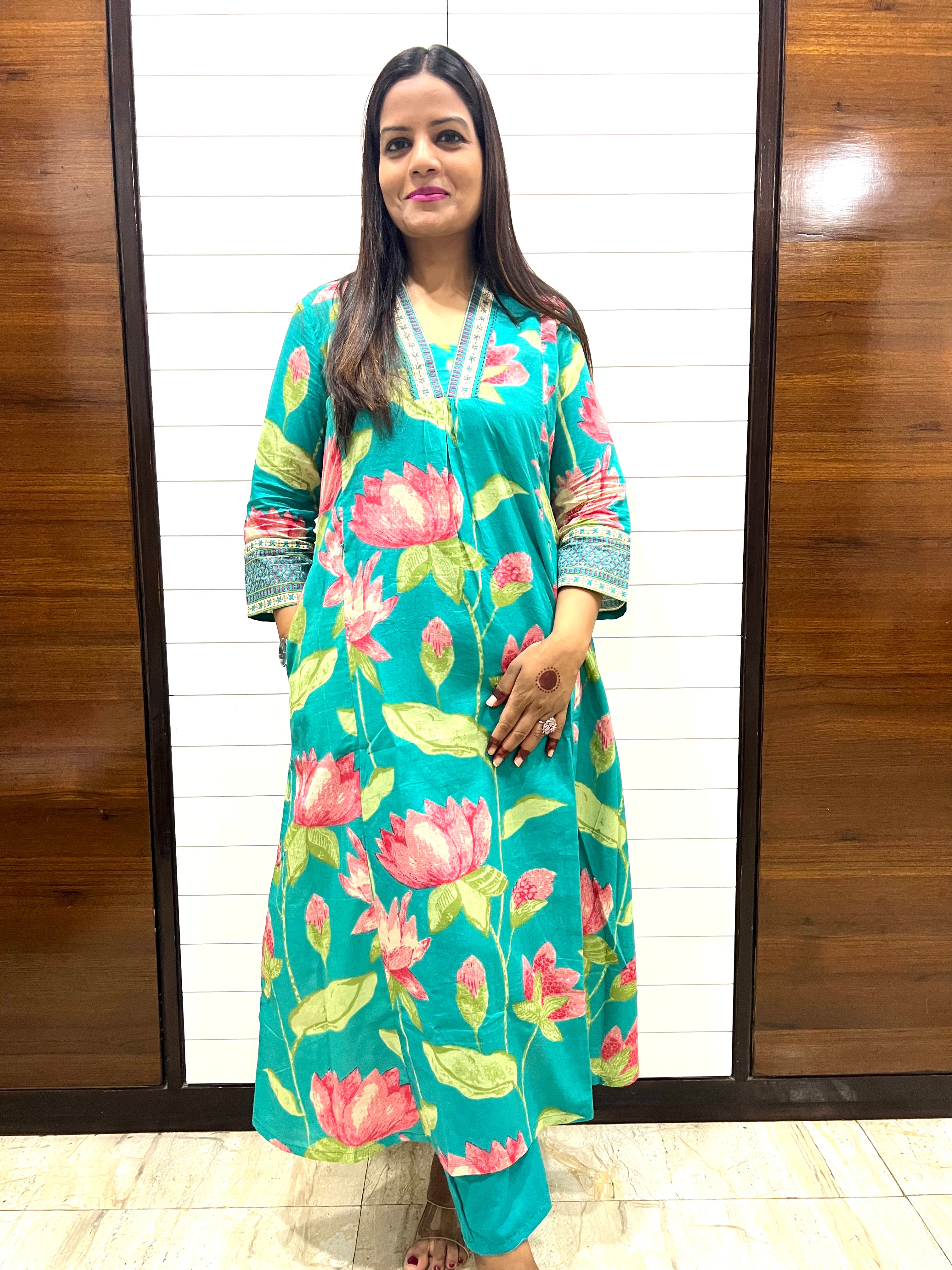 Rama Green Pure Cotton Feeding and Maternity Kurta Pant and Dupatta Set