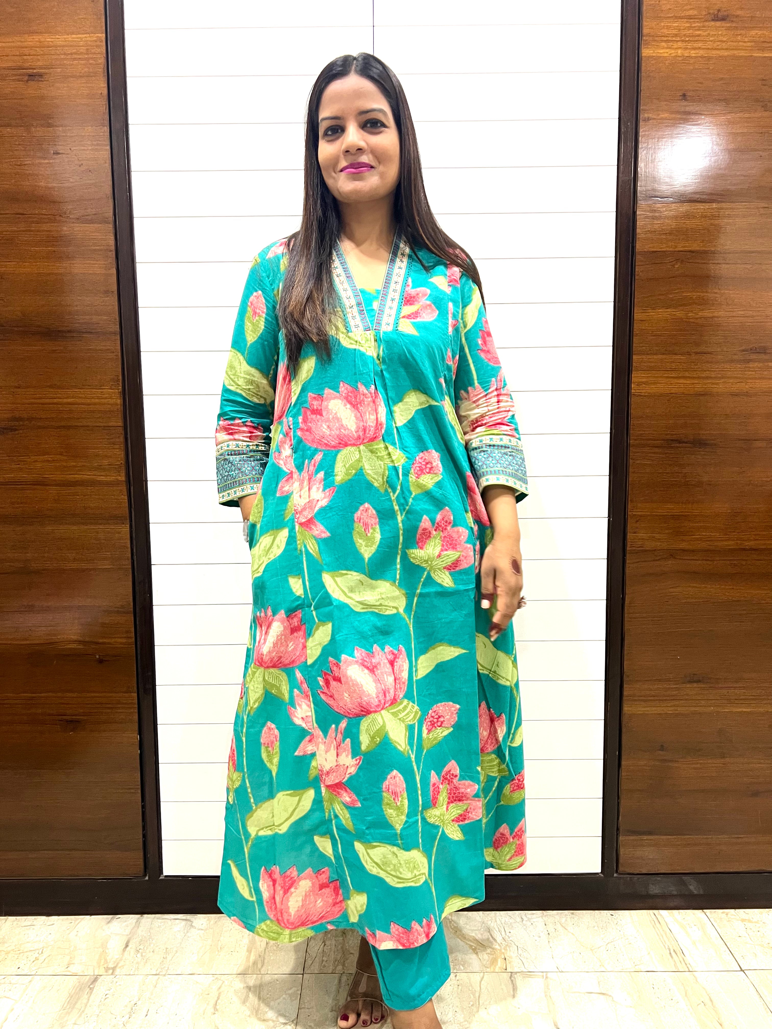 Rama Green Pure Cotton Feeding and Maternity Kurta Pant and Dupatta Set