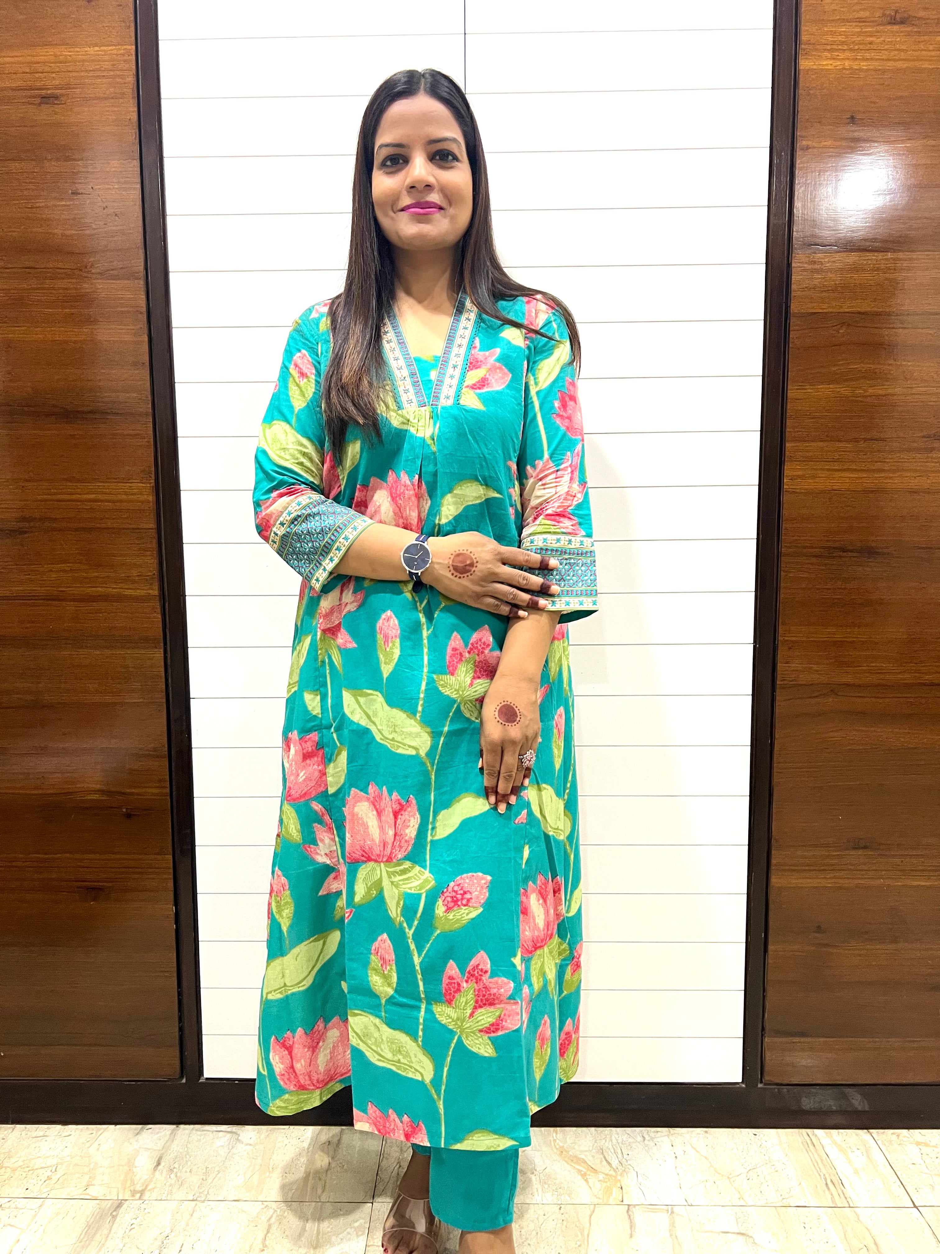 Rama Green Pure Cotton Feeding and Maternity Kurta Pant and Dupatta Set