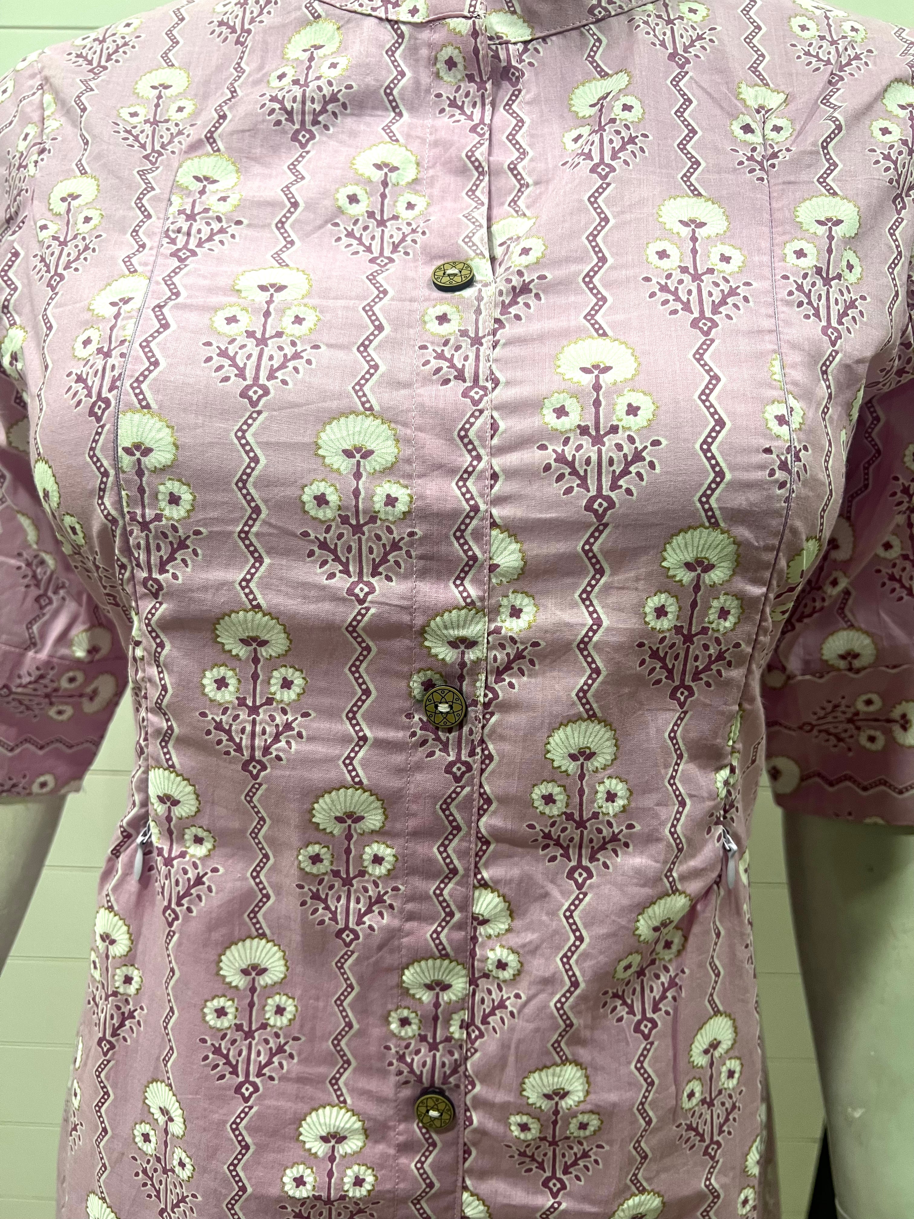 Soft Lavendar Colored Pure Cotton Feeding Kurta Pant set