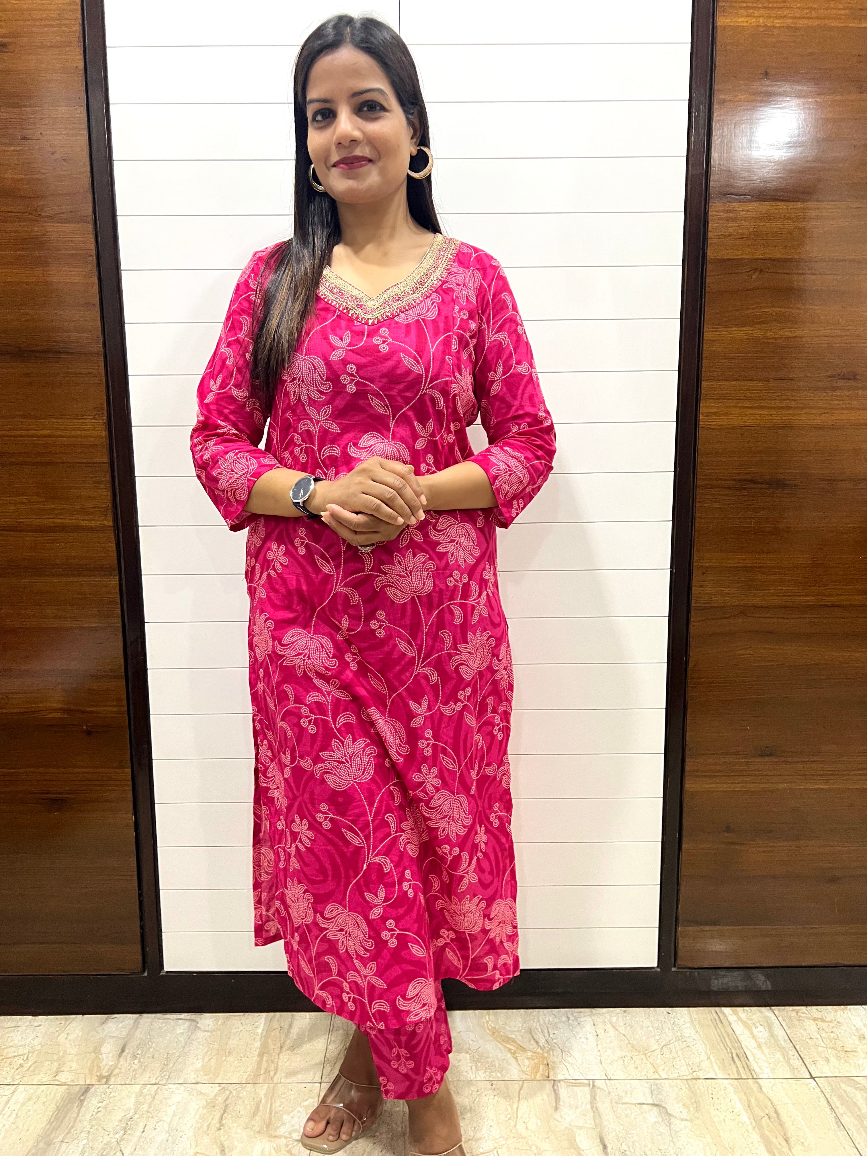 Pre-Book Fuchsia Pure Printed Cotton Feeding Kurta Pant and Dupatta Set -prebooking is currently closed