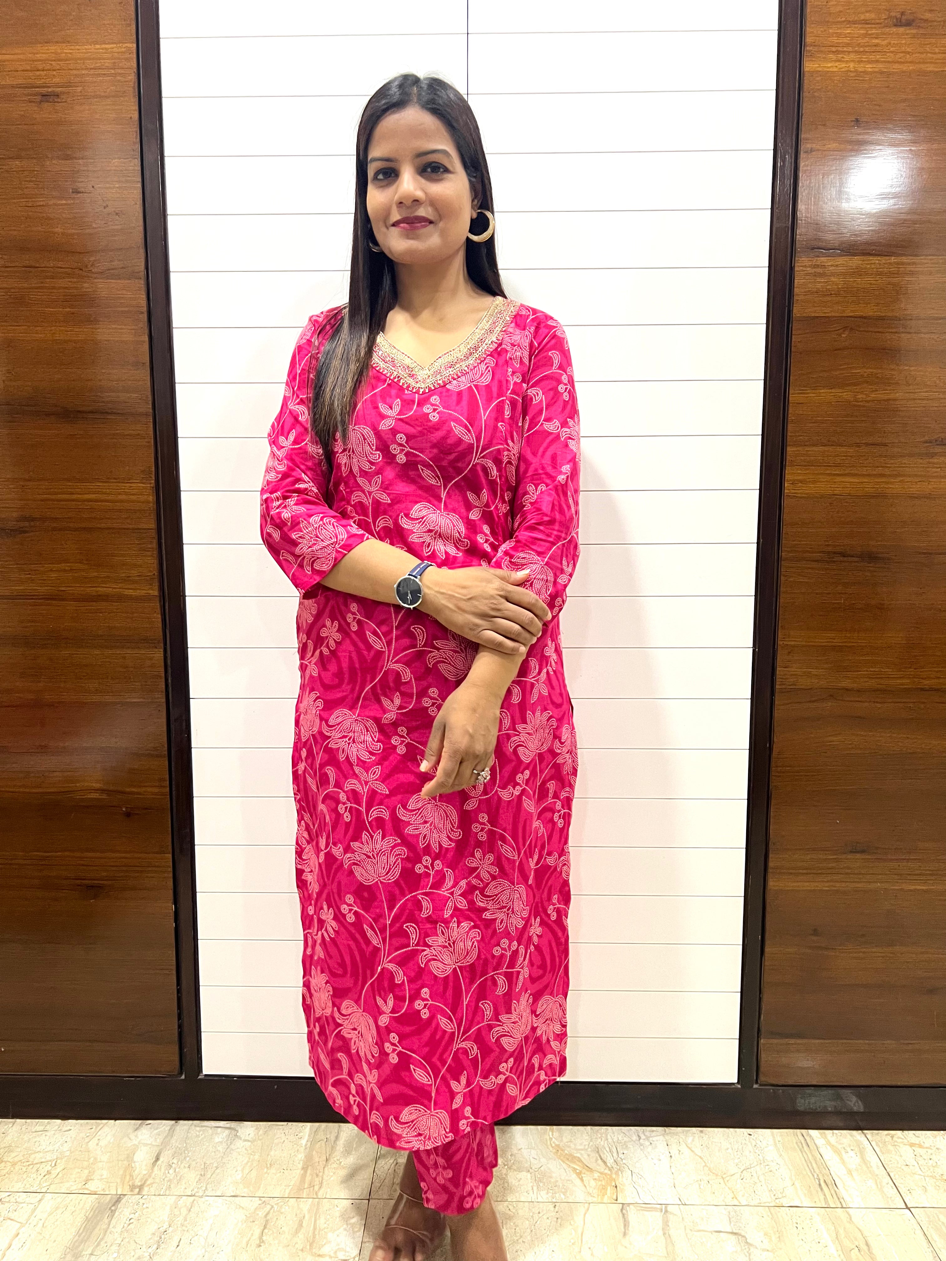 Fuchsia Pure Printed Cotton Feeding Kurta Pant and Dupatta Set