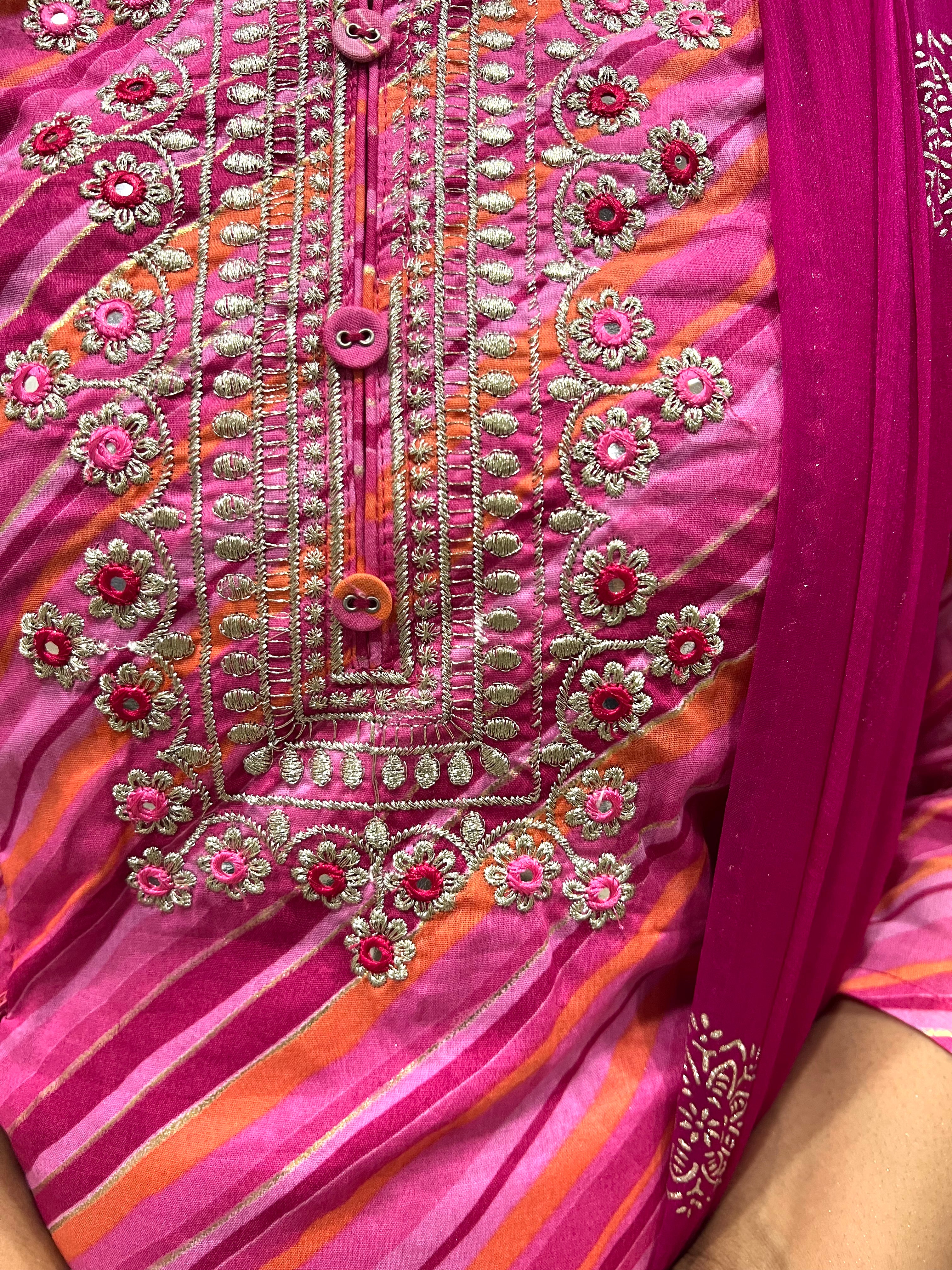 Fuchsia Cotton Embroidered Feeding Kurta Pant and Chiffon Dupatta with Attached Lining