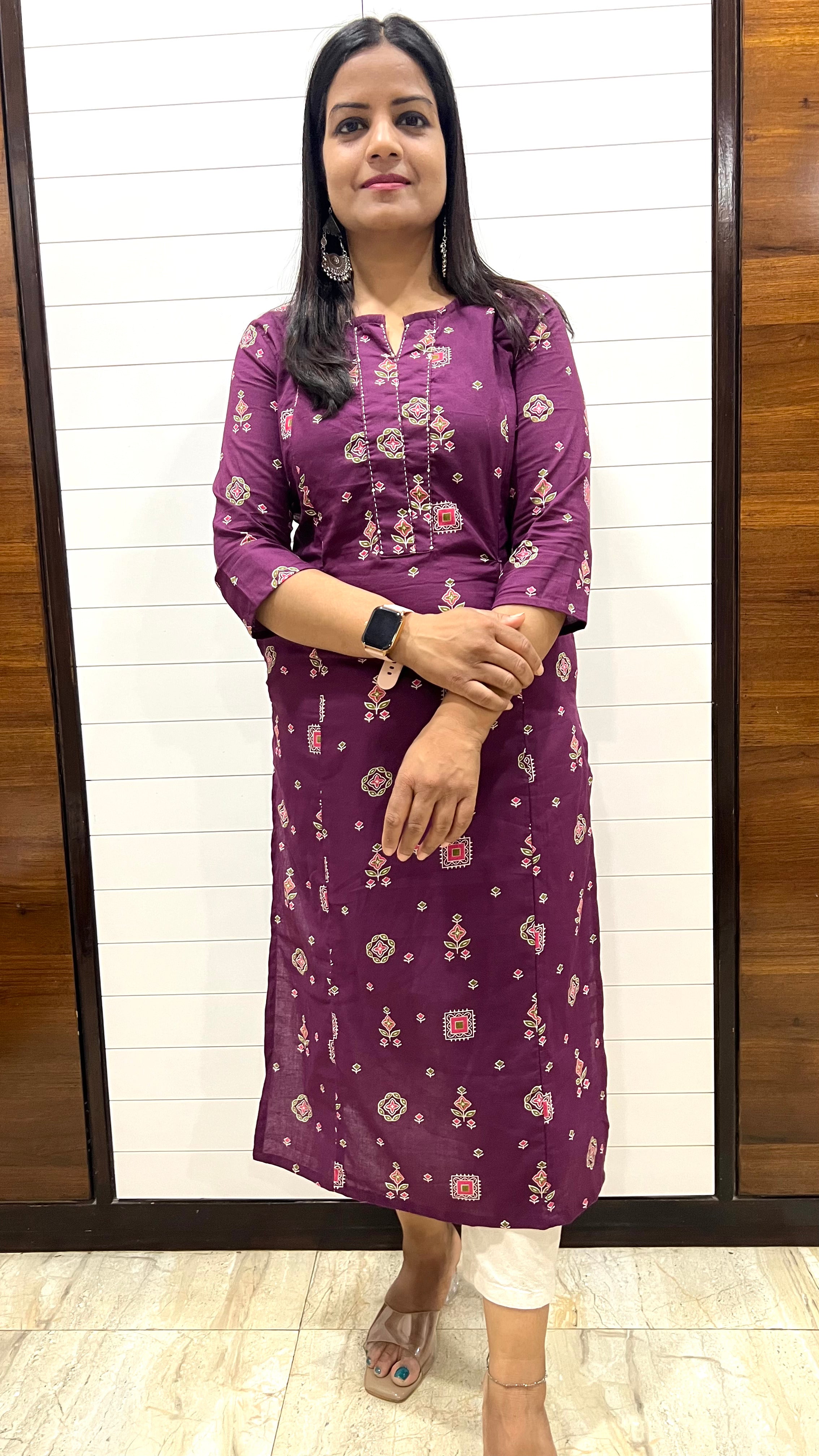 Mumzhug wine pure cotton print feeding kurta