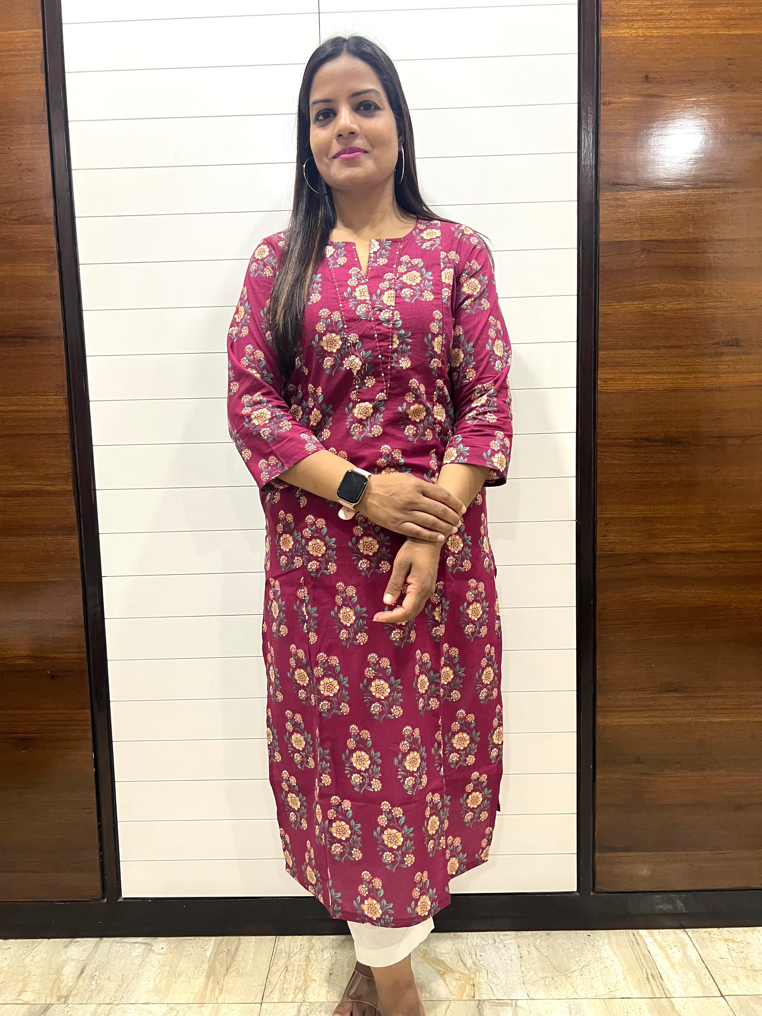 Mumzhug Wine Color Pure Cotton Feeding Kurta with Side Pocket