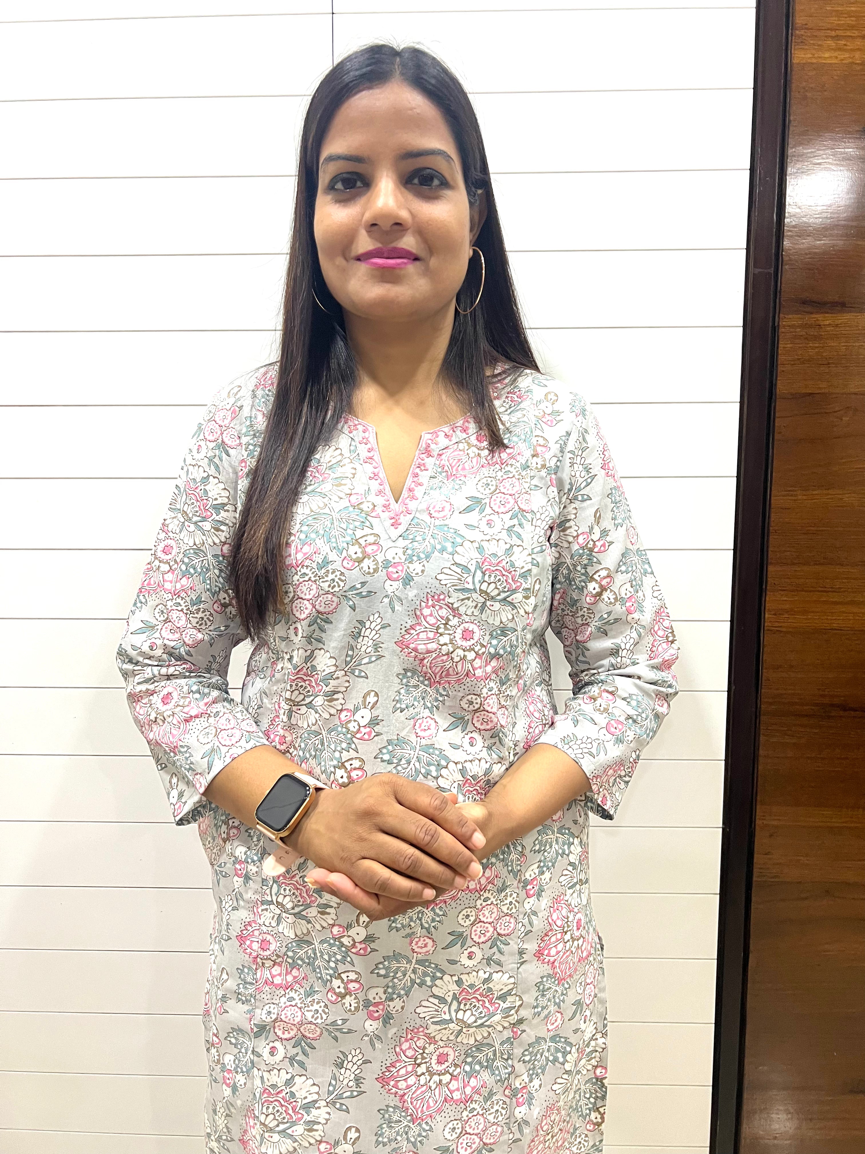 Mumzhug Pure Cotton Grey Floral Print Feeding Kurta with Side Pocket
